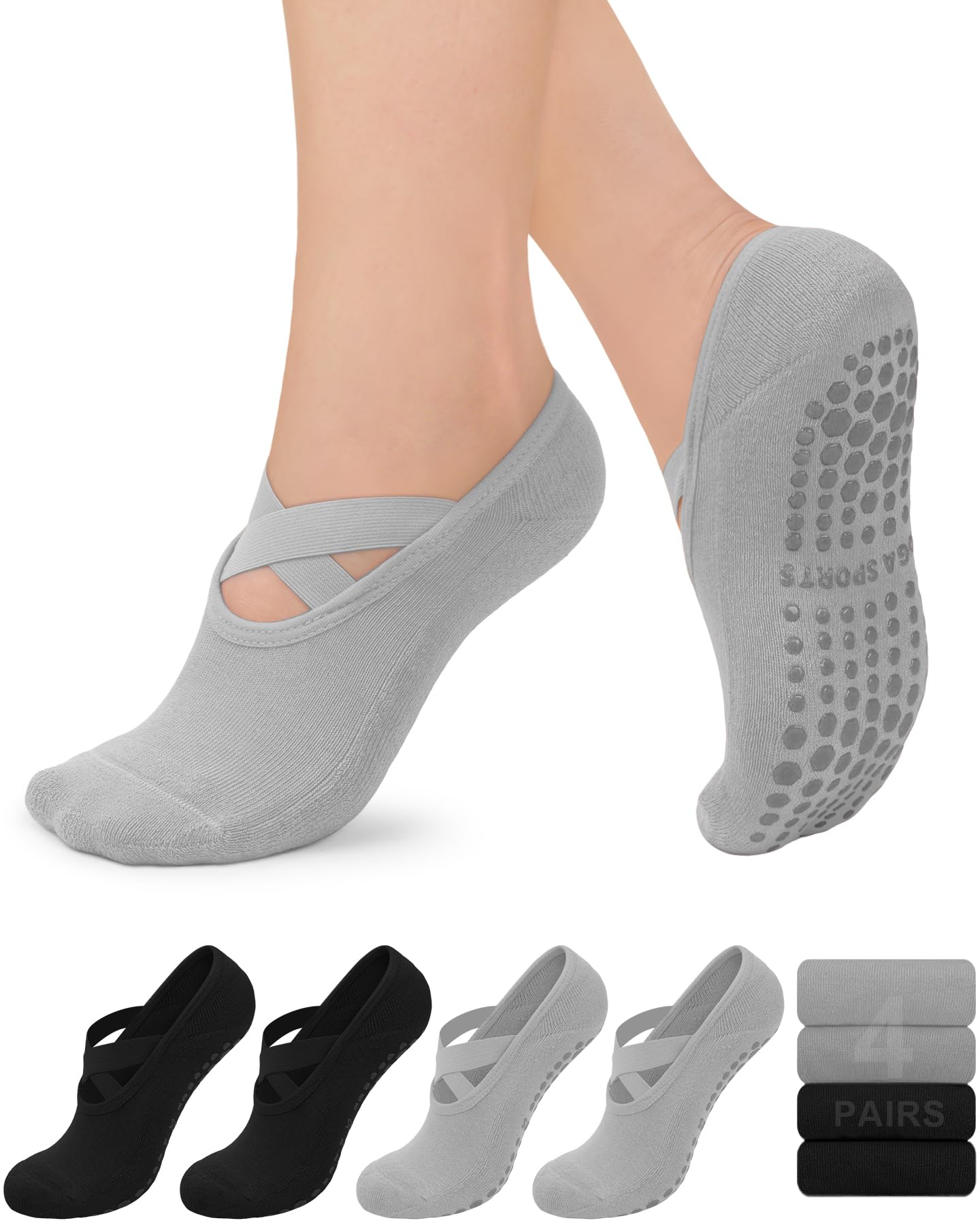 YeuG Non-Slip Pilates Socks for Women (4/6 Pairs)