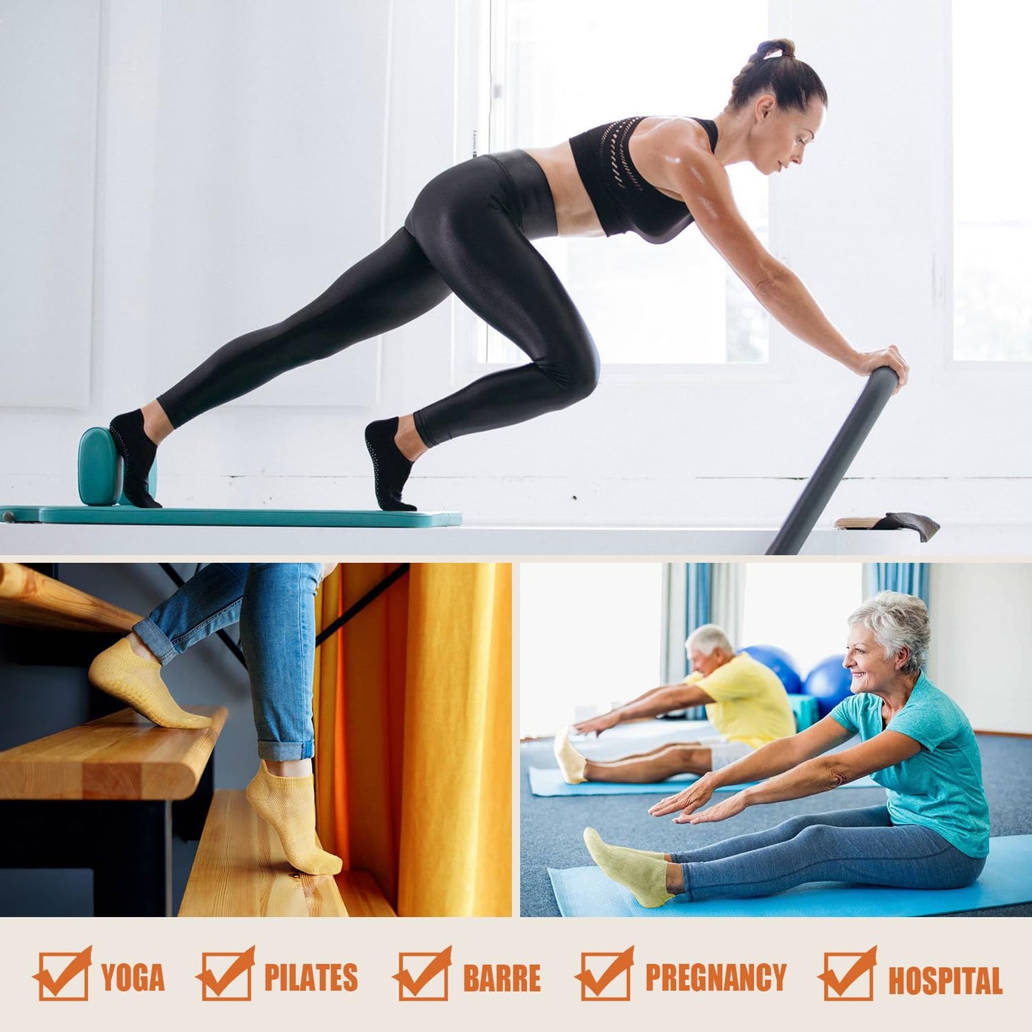 YeuG Non-Slip Pilates Socks for Women (4/6 Pairs)