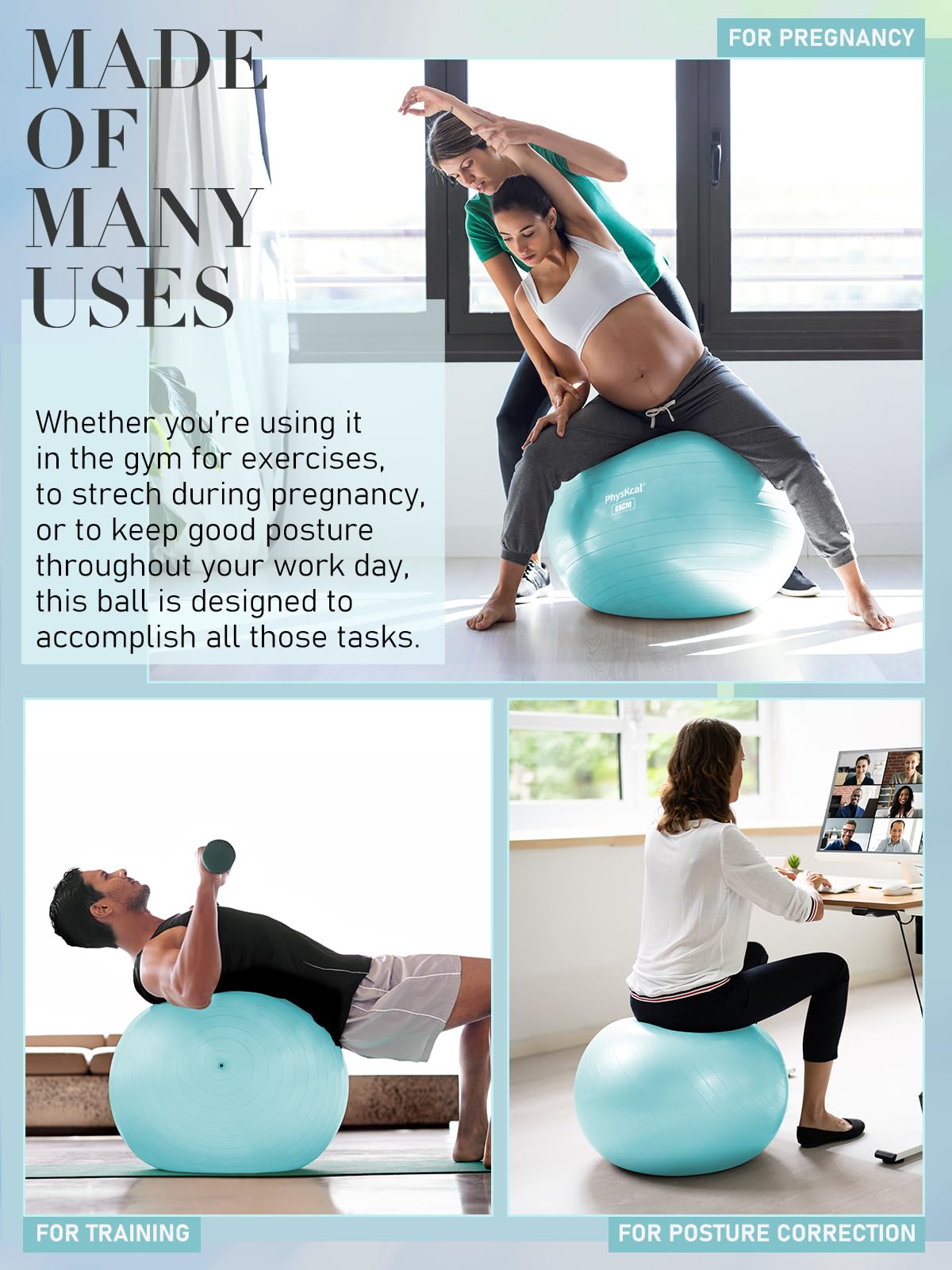 Yoga Ball with Pump – 4 Sizes for Fitness & Therapy