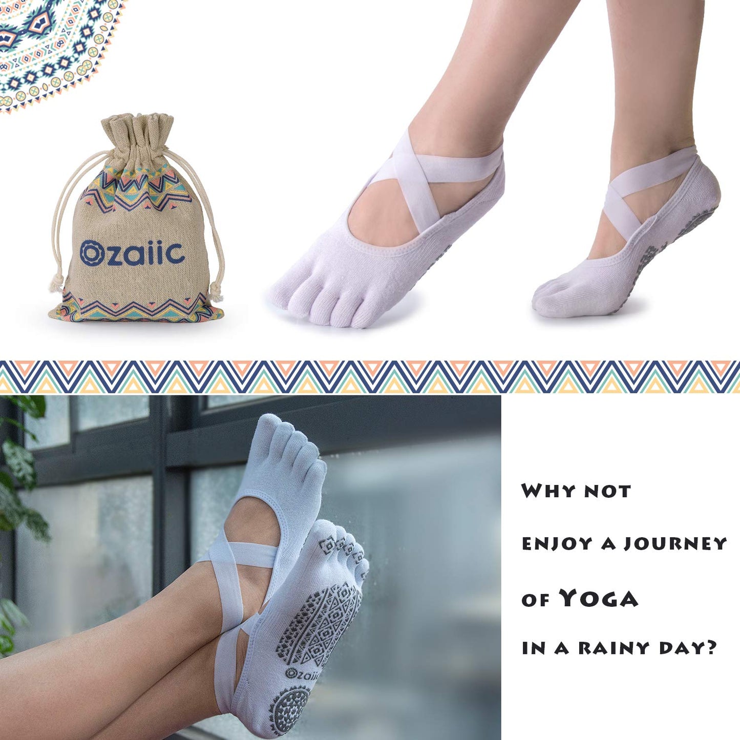 Ozaiic Women’s Non-Slip Yoga Socks with Grips