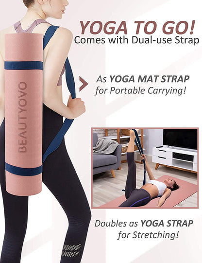 BEAUTYOVO 1/3" Thick Non-Slip Yoga Mat with Strap