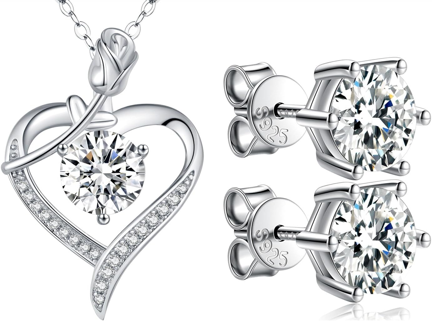 Diamond Rose Pendant & Moissanite Earrings Set