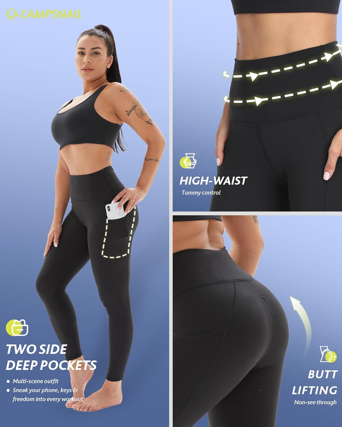 CAMPSNAIL 4-Pack Women’s High Waisted Leggings