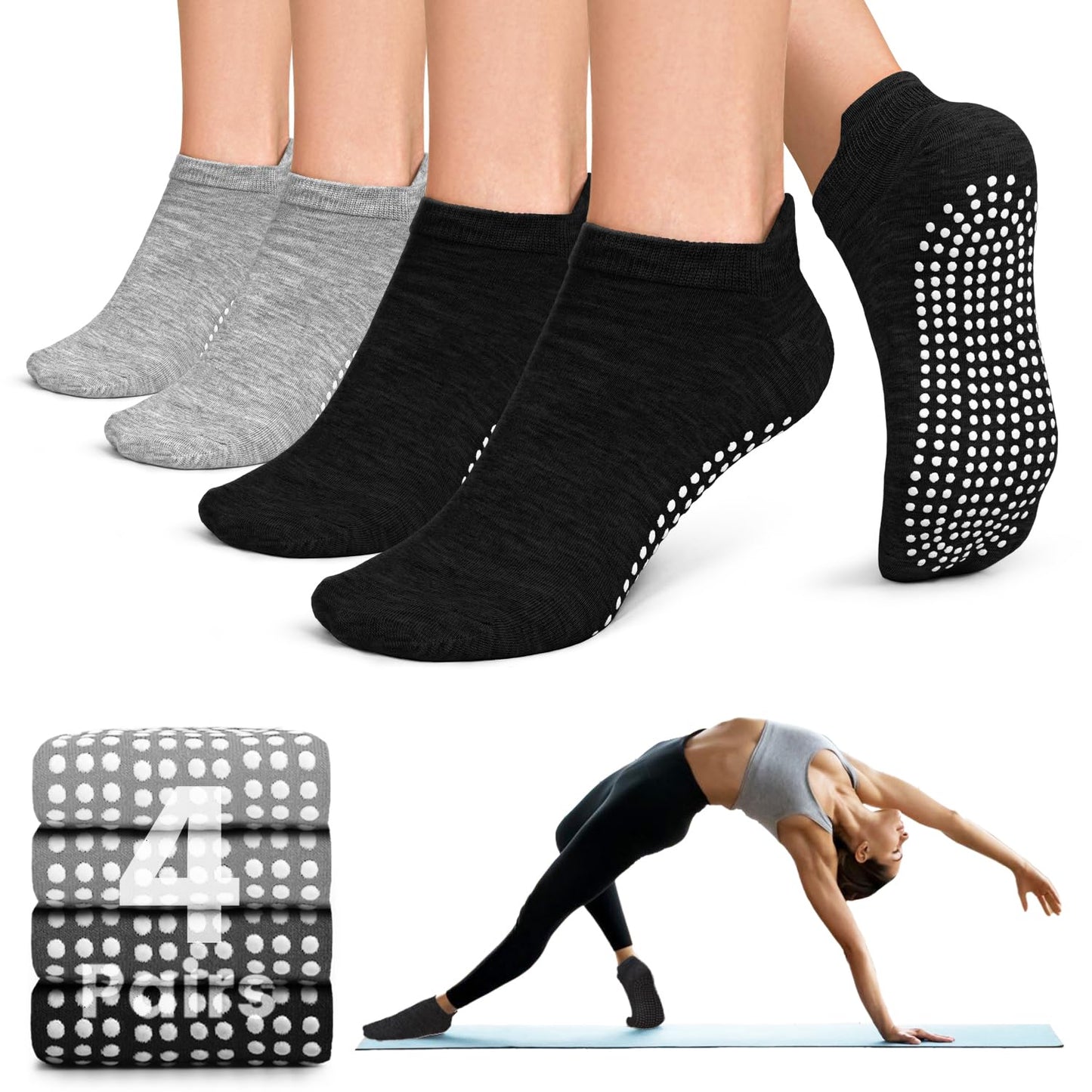 YeuG Non-Slip Pilates Socks for Women (4/6 Pairs)