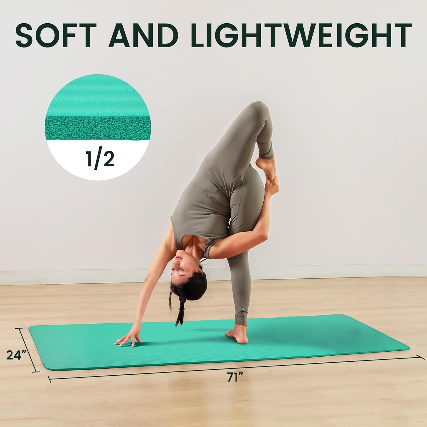 Extra Thick 1/2" High-Density Yoga Mat with Strap