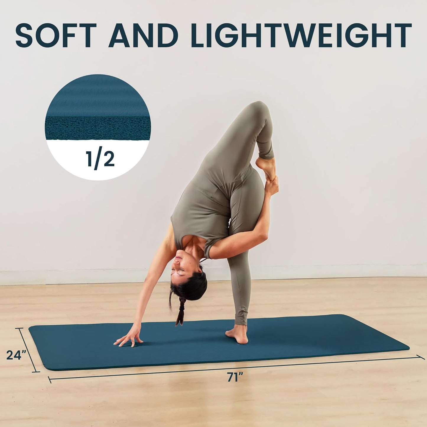 Extra Thick 1/2" High-Density Yoga Mat with Strap