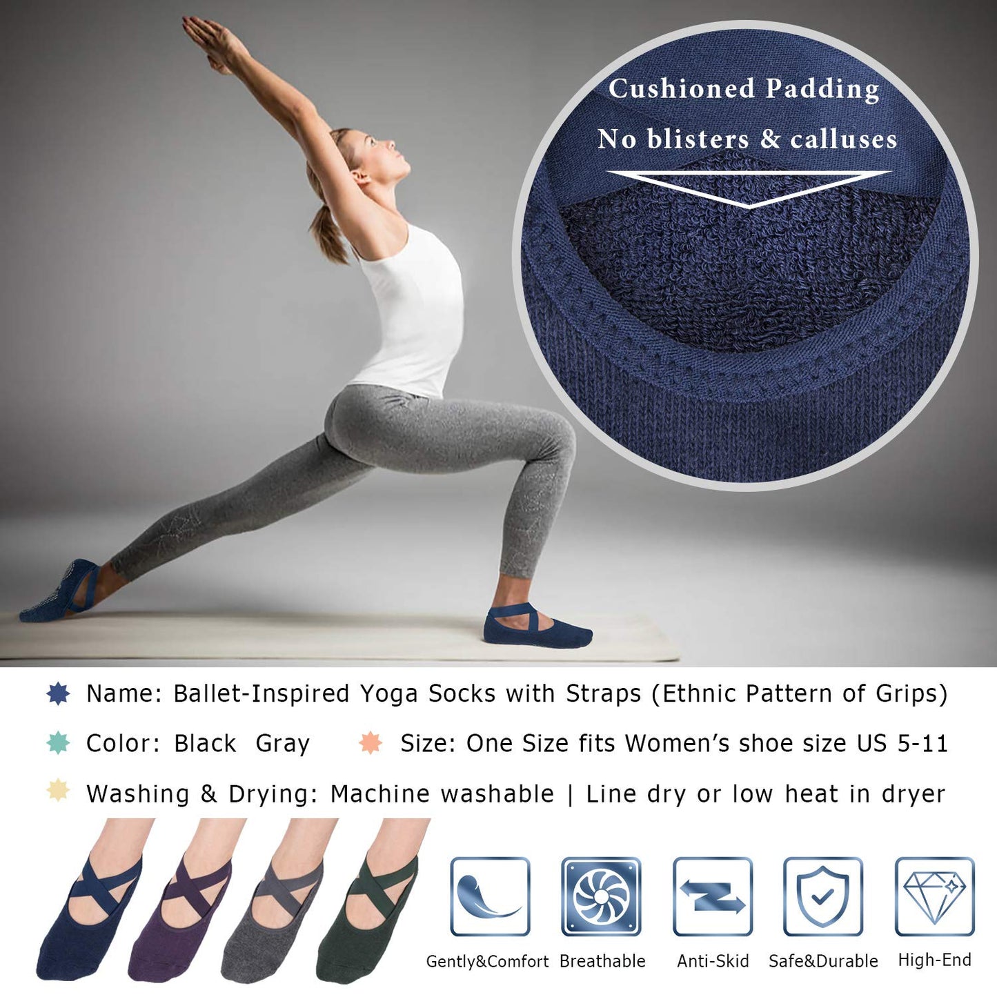 Ozaiic Non-Slip Yoga Socks for Women