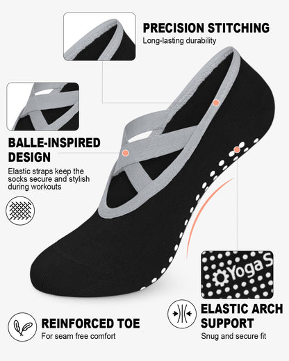 6 Pairs Women’s Non-Slip Pilates & Yoga Socks