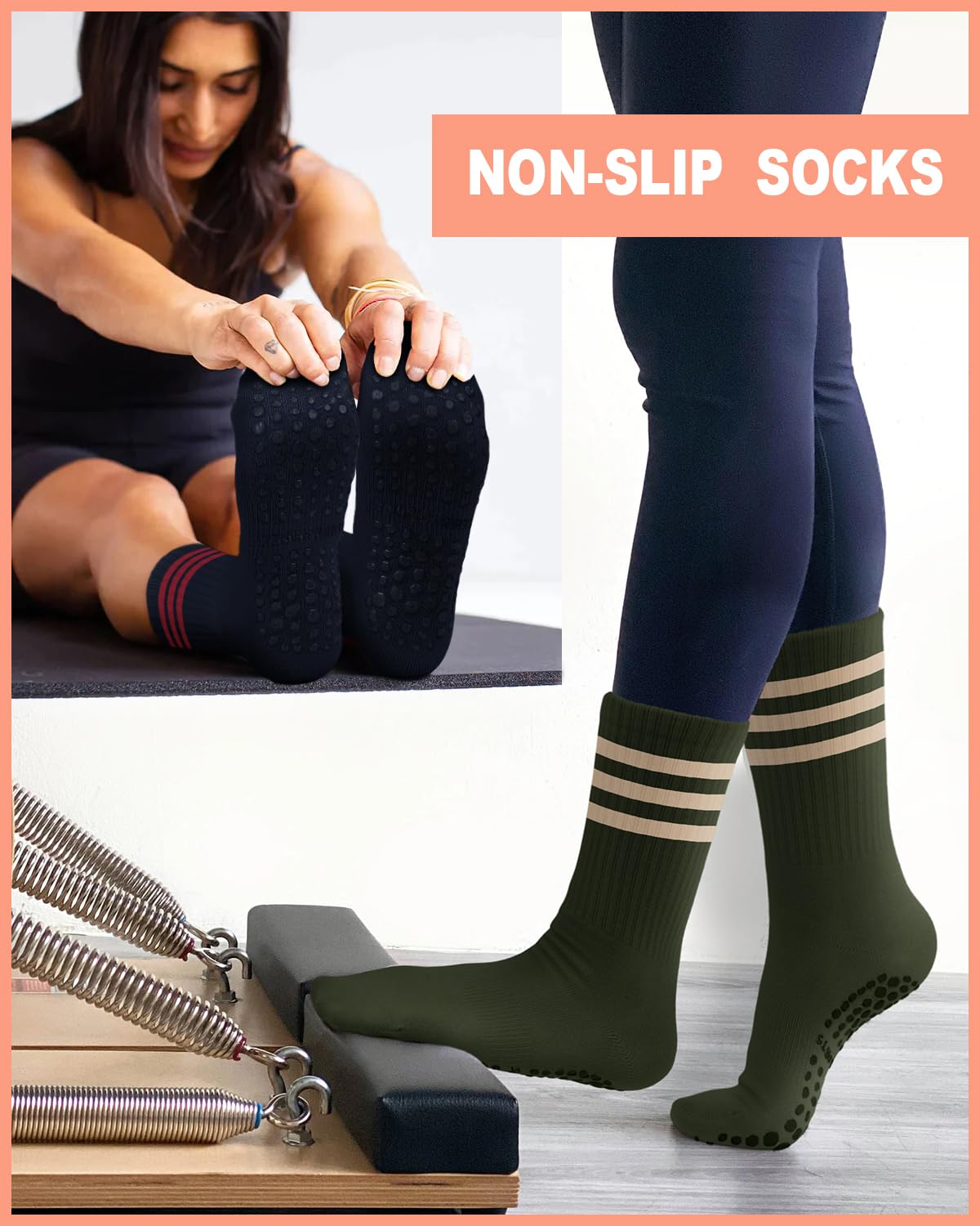 6 Pairs Women’s Non-Slip Pilates & Yoga Socks