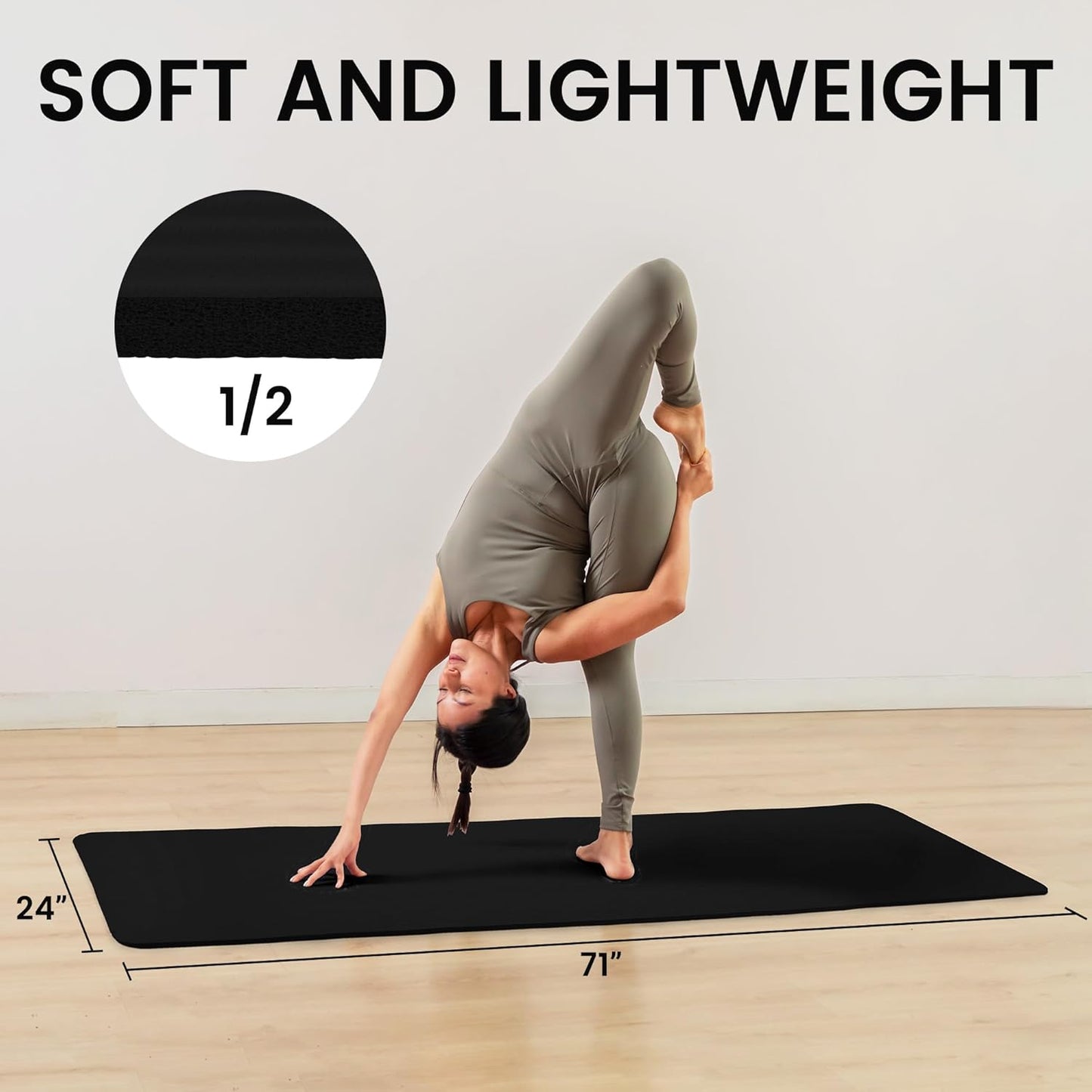 Extra Thick 1/2" High-Density Yoga Mat with Strap