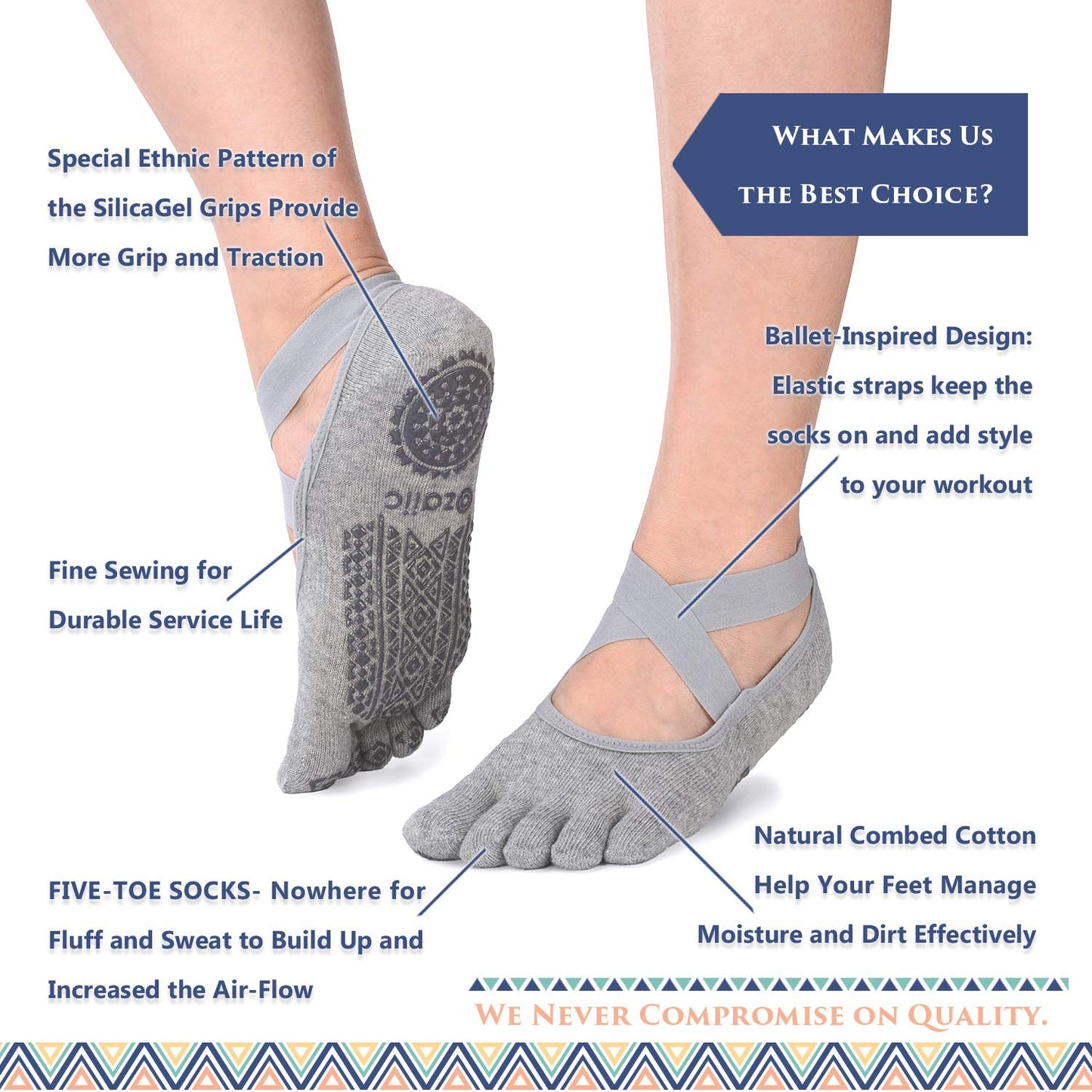 Ozaiic Women’s Non-Slip Yoga Socks with Grips