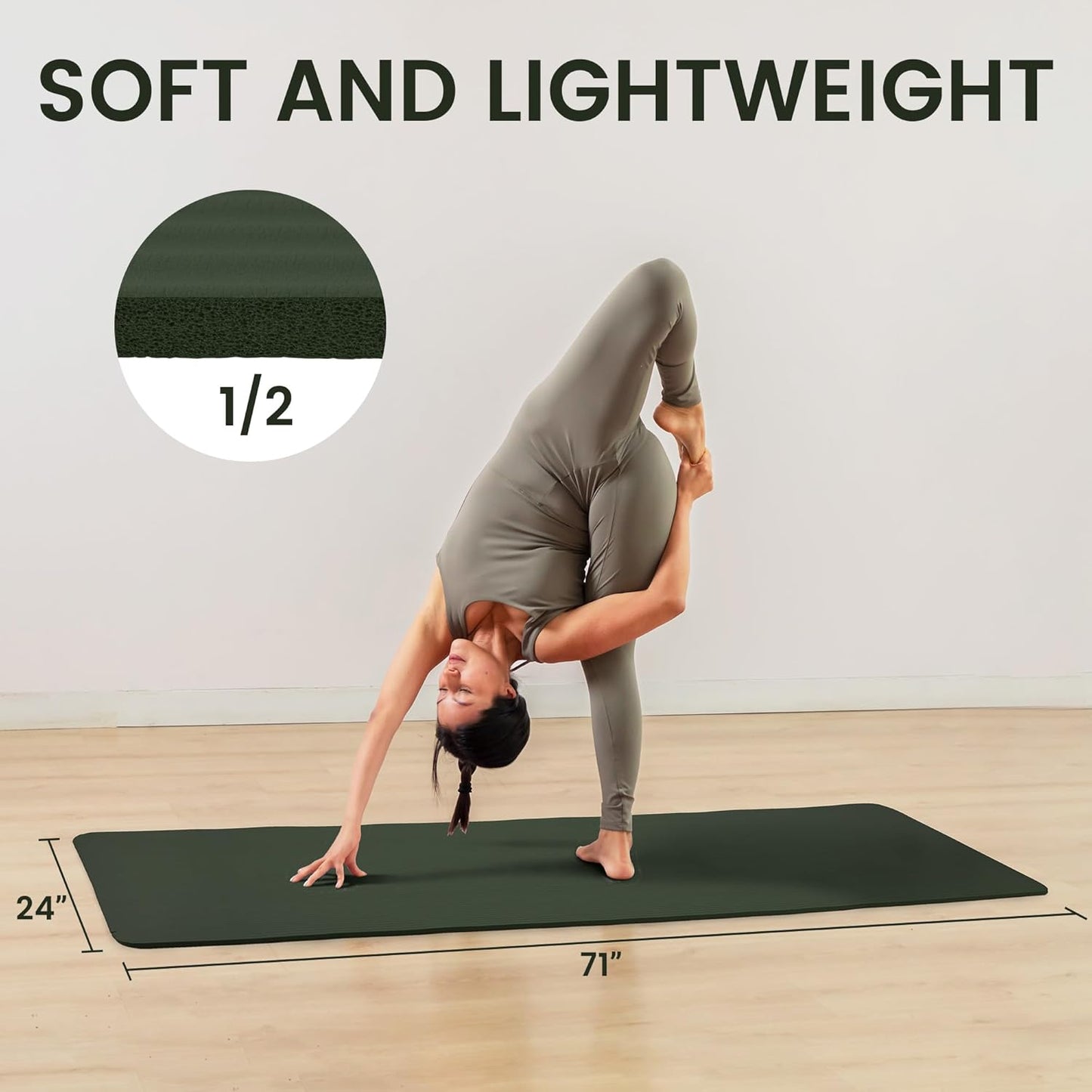 Extra Thick 1/2" High-Density Yoga Mat with Strap