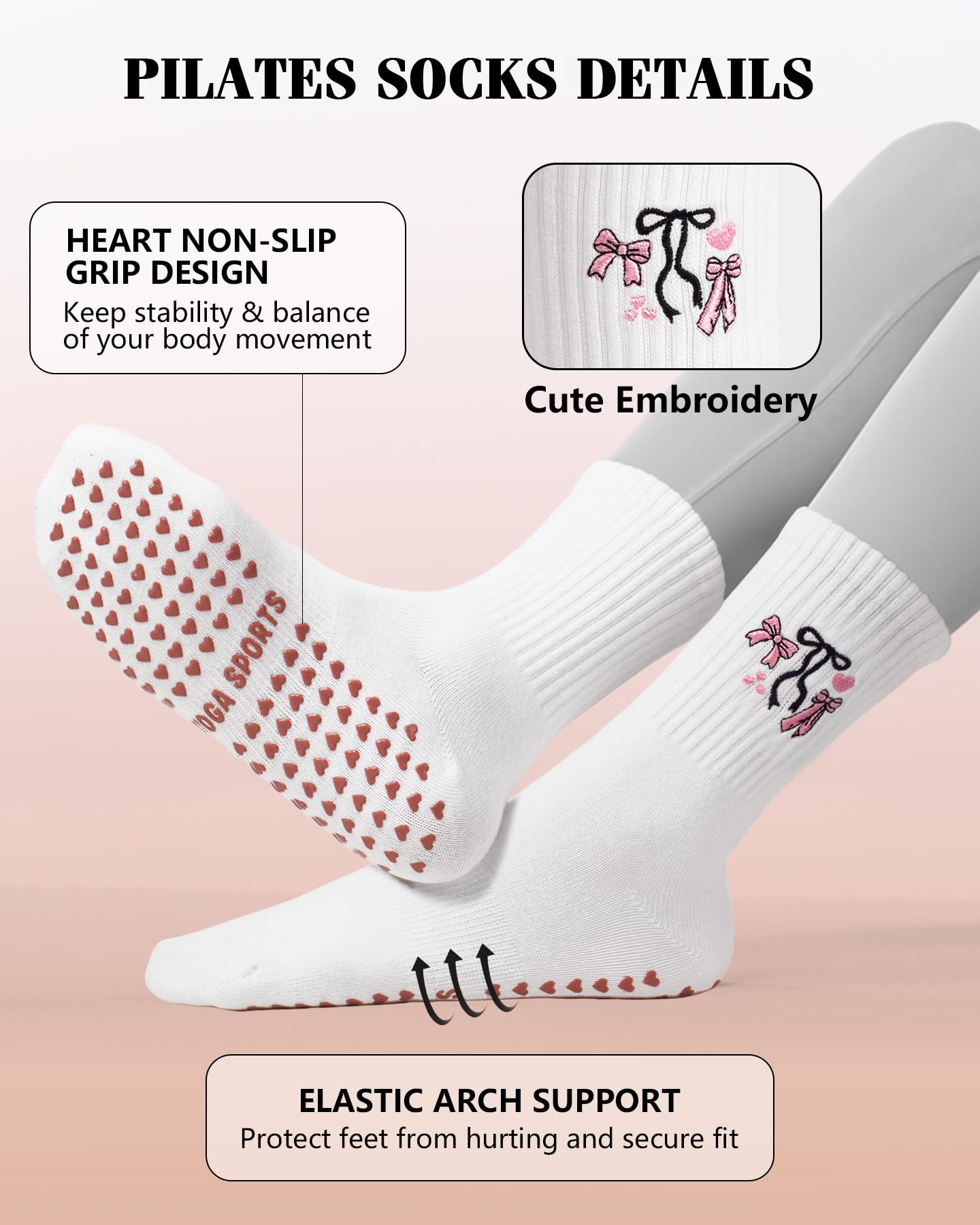 YeuG Non-Slip Pilates Socks for Women (4/6 Pairs)