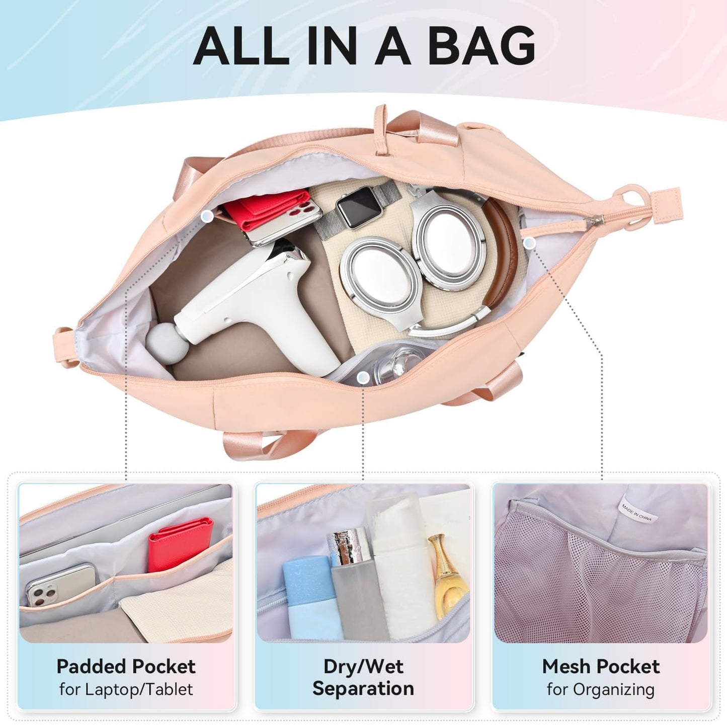 MAXTOP Women’s Gym & Yoga Duffle Bag with Shoe Pouches