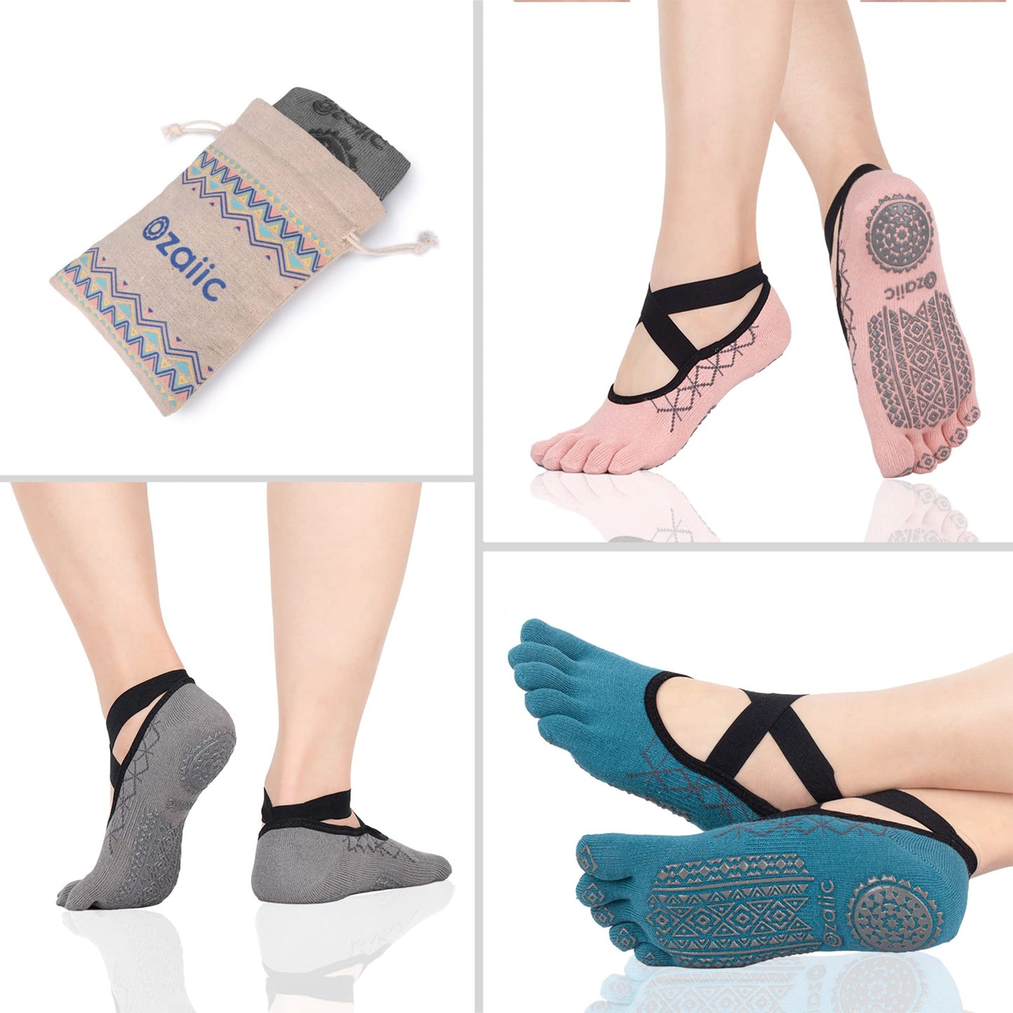 Ozaiic Women’s Non-Slip Yoga Socks with Grips