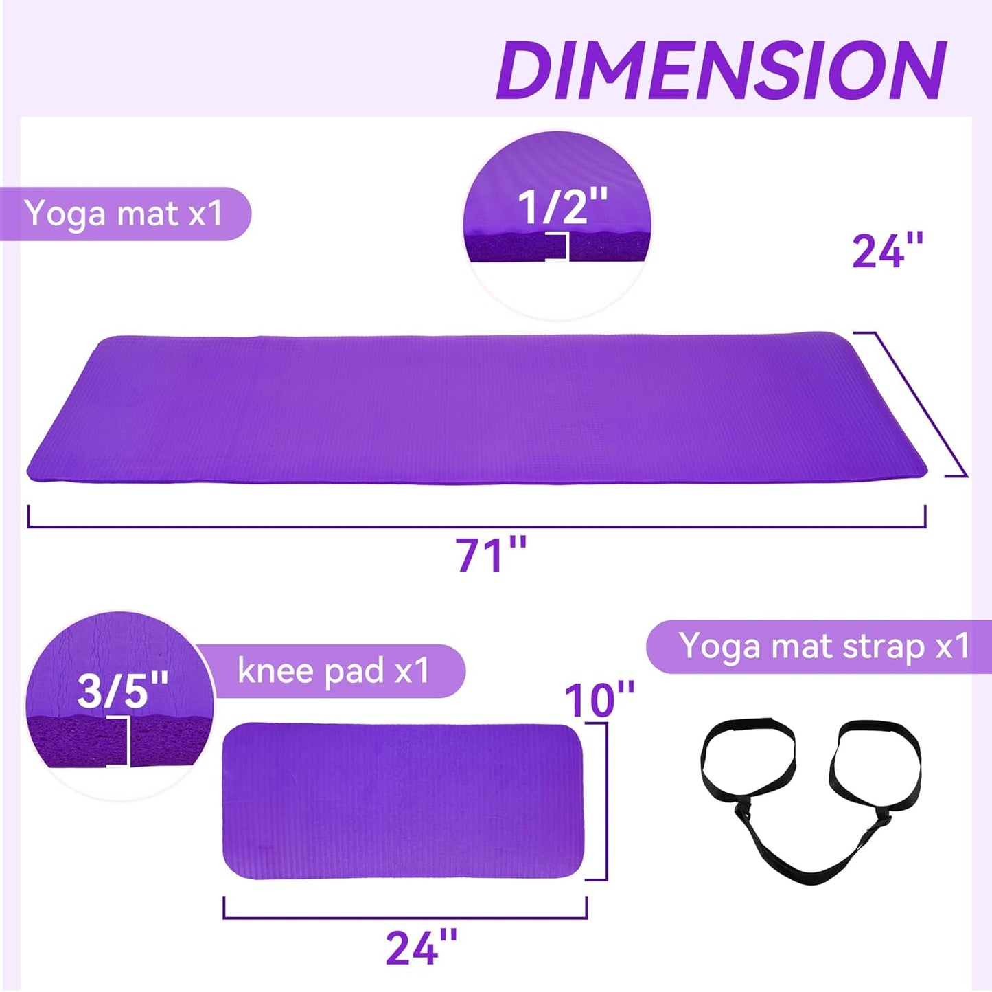 Extra Thick 1/2" High-Density Yoga Mat with Strap