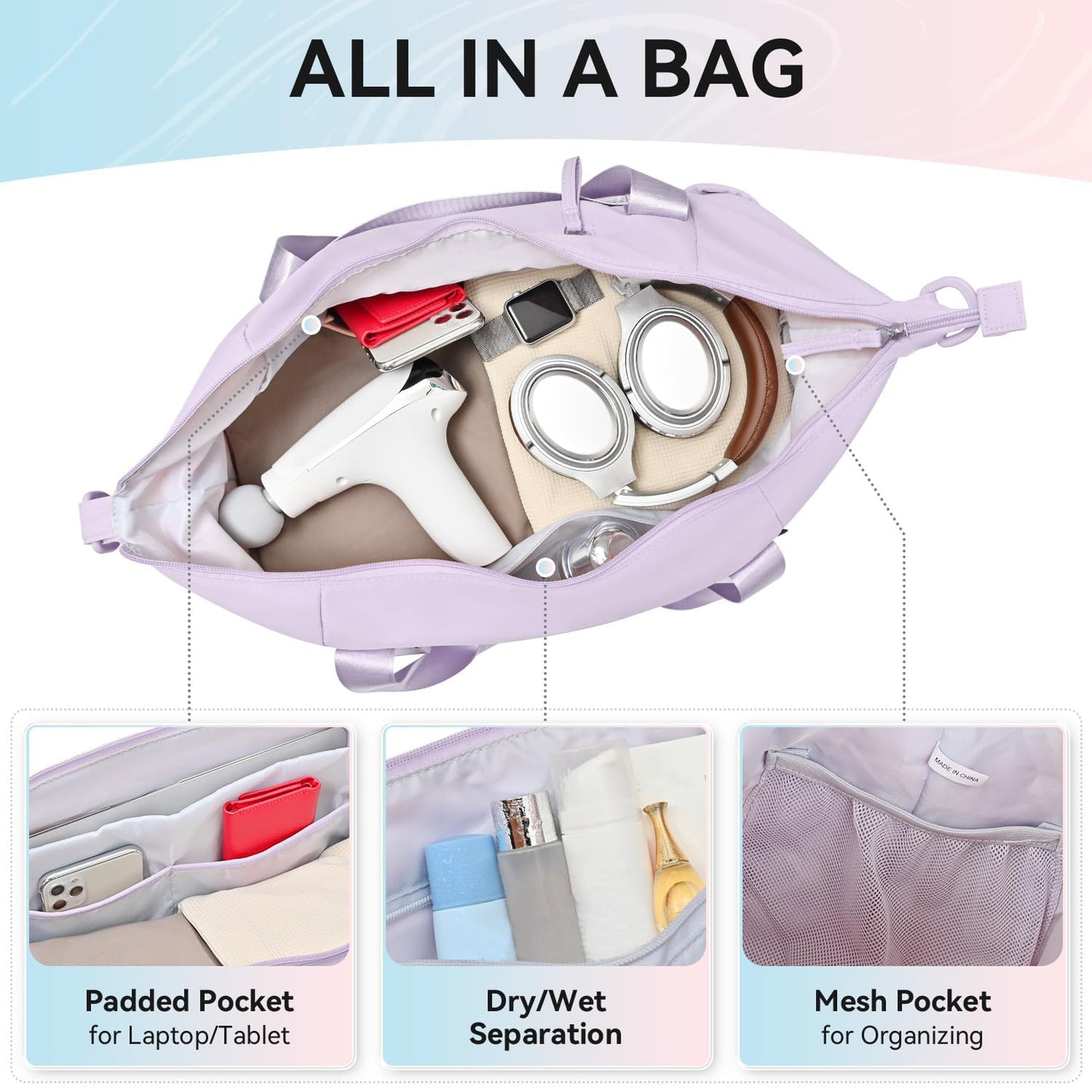 MAXTOP Women’s Gym & Yoga Duffle Bag with Shoe Pouches