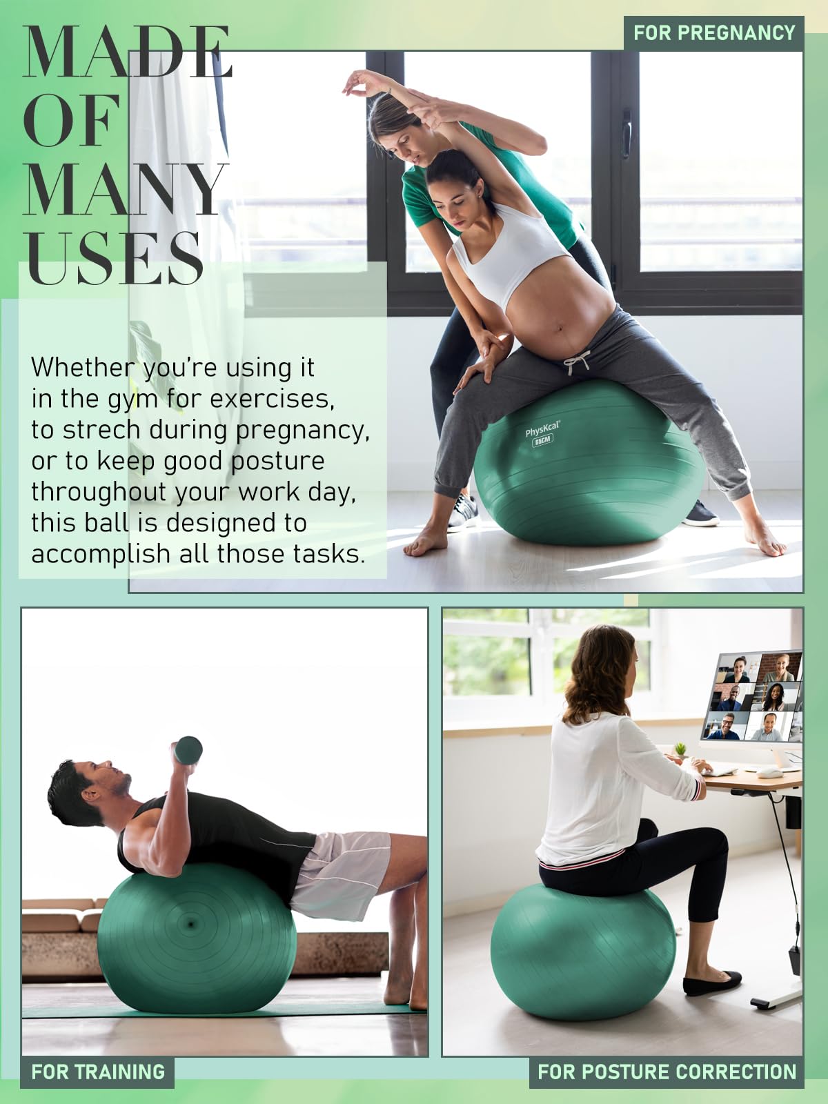 Yoga Ball with Pump – 4 Sizes for Fitness & Therapy
