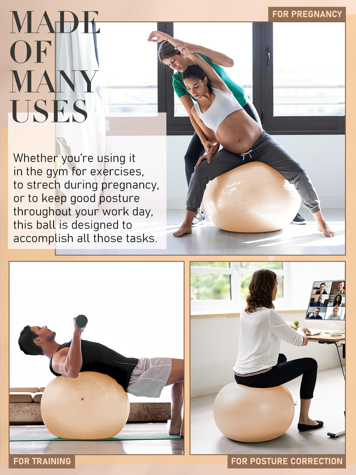 Yoga Ball with Pump – 4 Sizes for Fitness & Therapy