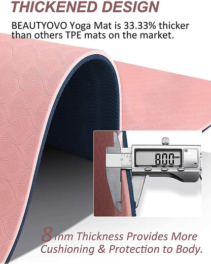 BEAUTYOVO 1/3" Thick Non-Slip Yoga Mat with Strap