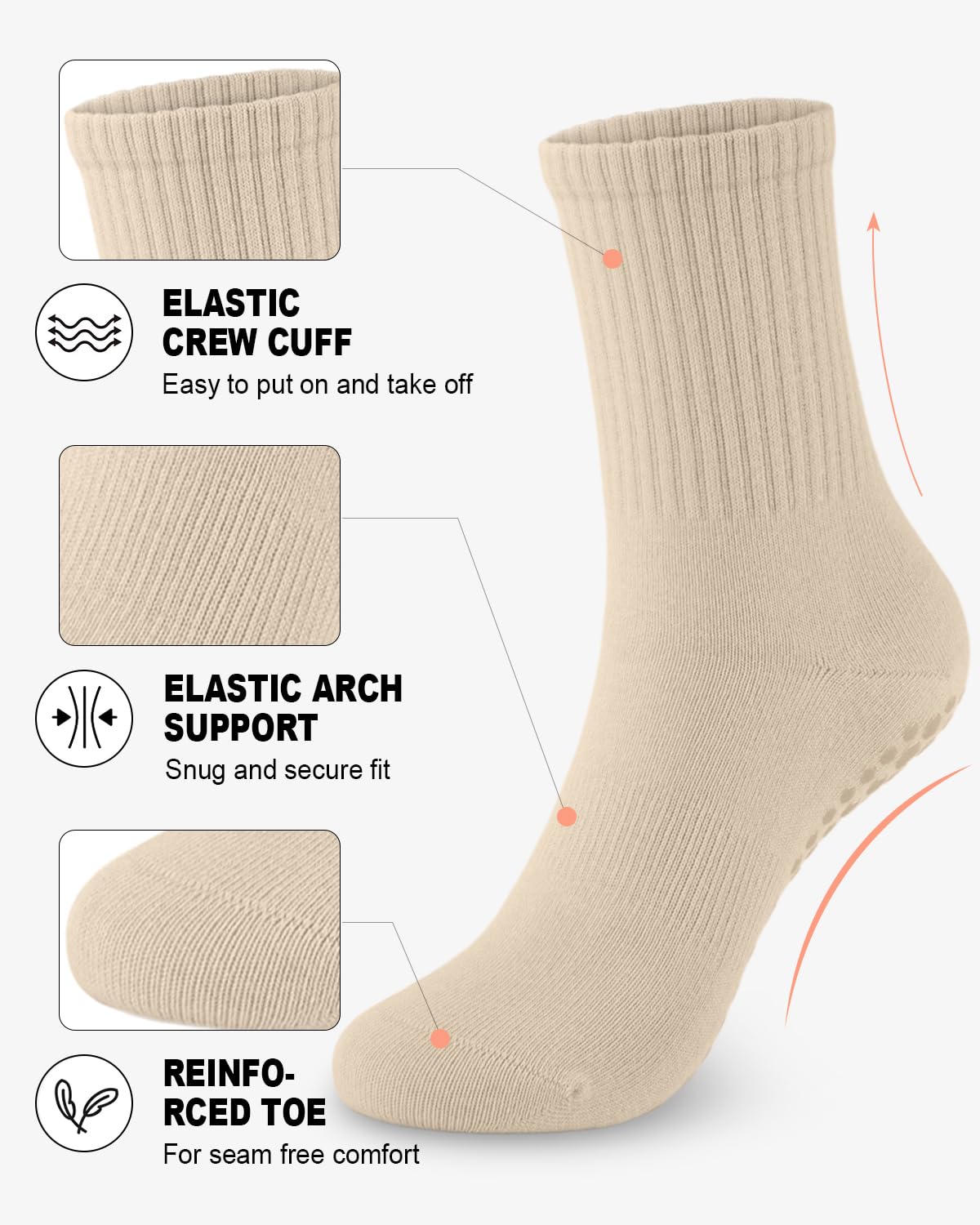 6 Pairs Women’s Non-Slip Pilates & Yoga Socks