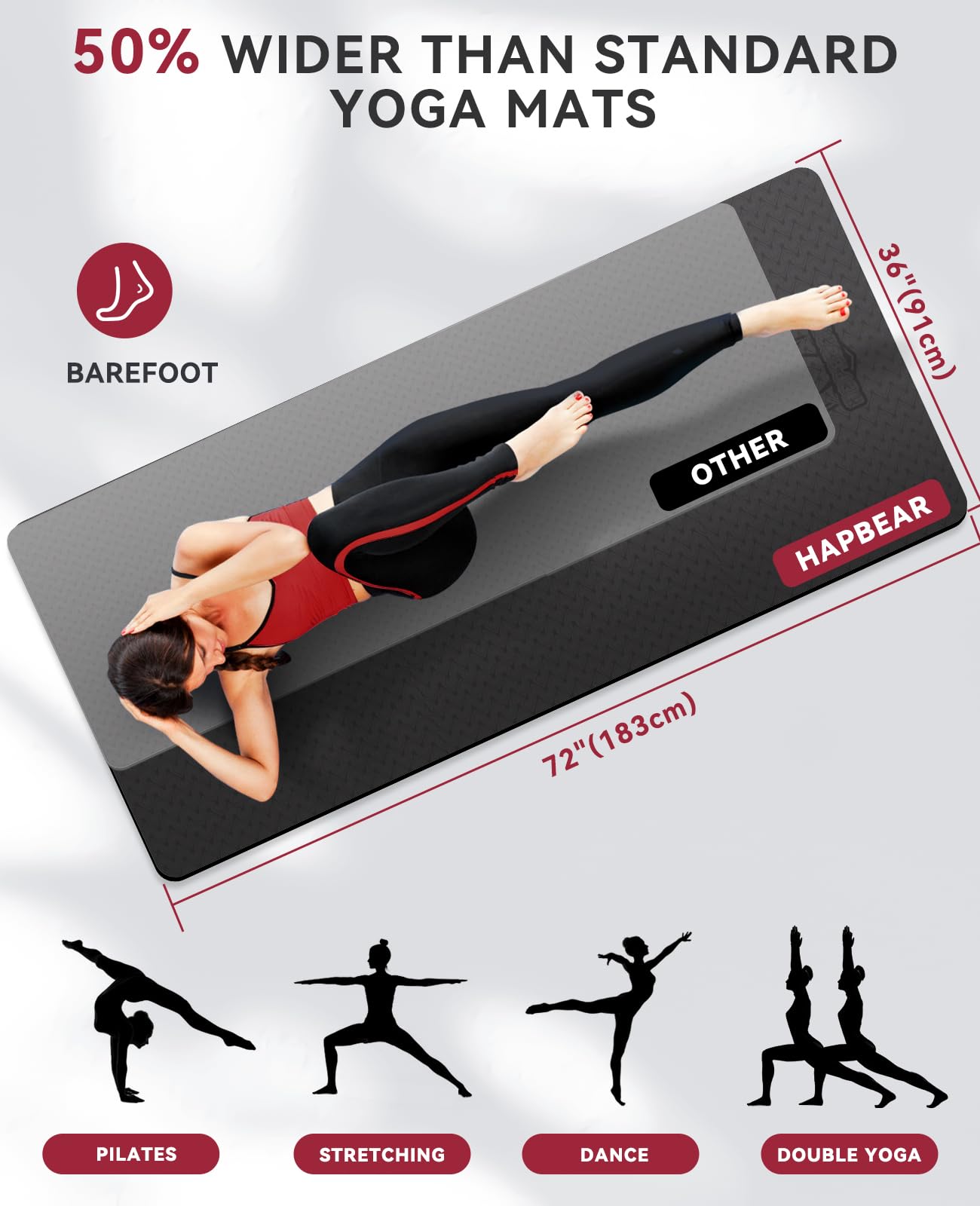 HAPBEAR Large Non-Slip Yoga Mat with Accessories