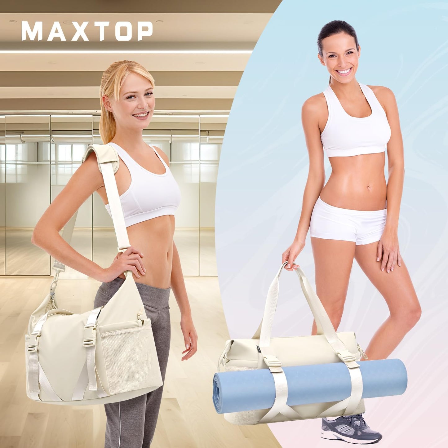 MAXTOP Women’s Gym & Yoga Duffle Bag with Shoe Pouches