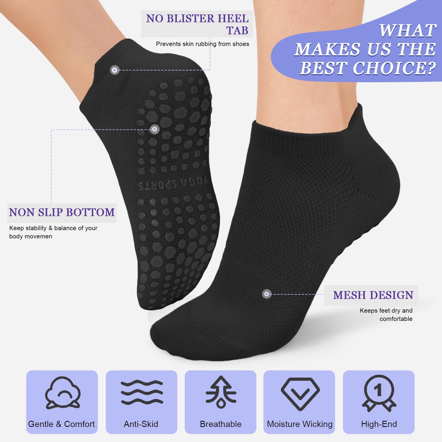 YeuG Non-Slip Pilates Socks for Women (4/6 Pairs)