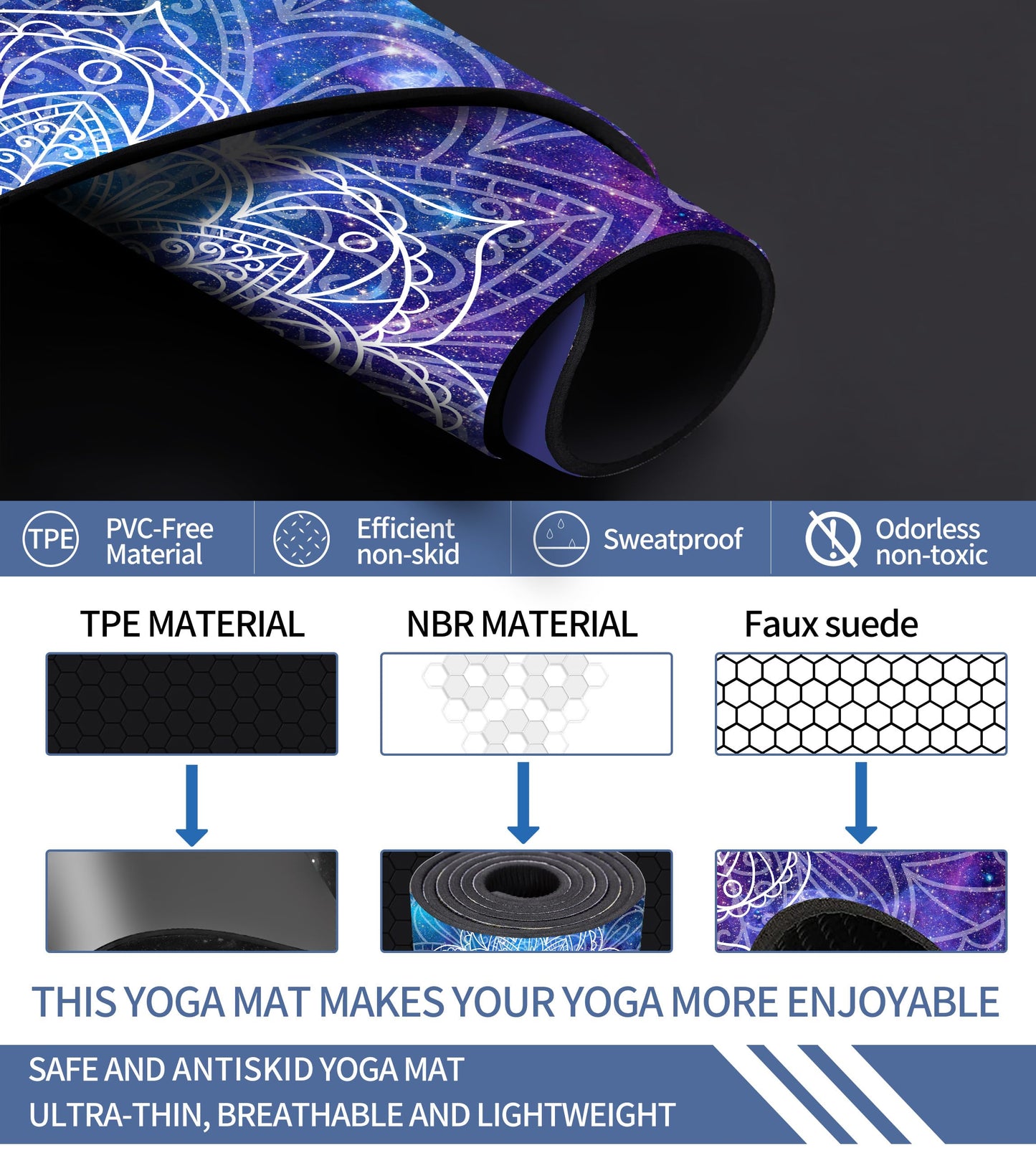 Cifupy Double-Sided Non-Slip Yoga Mat with Strap & Bag