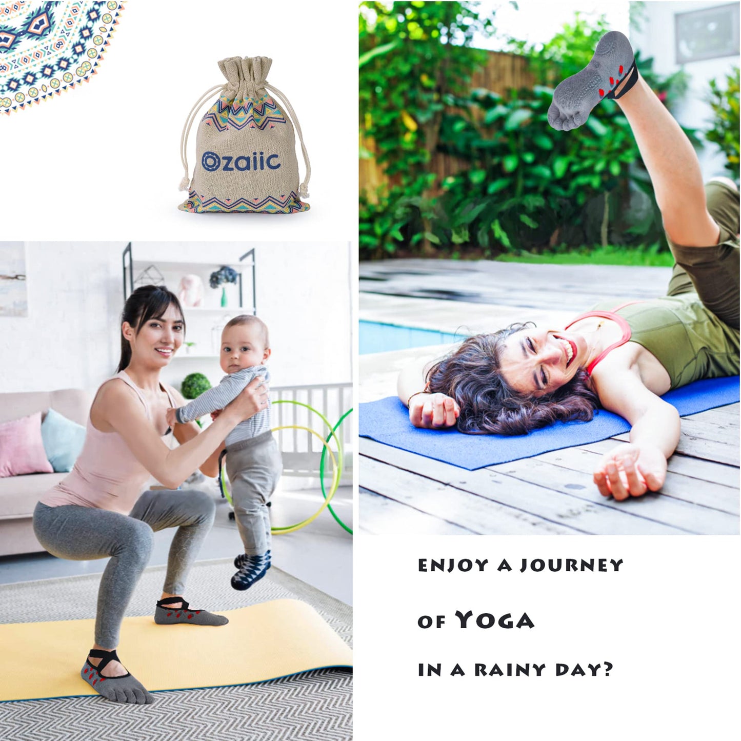 Ozaiic Women’s Non-Slip Yoga Socks with Grips