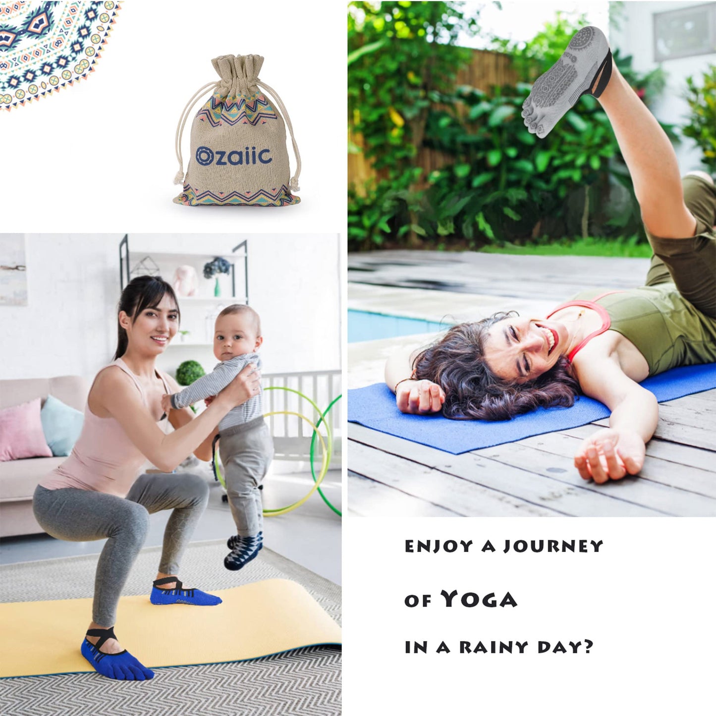 Ozaiic Women’s Non-Slip Yoga Socks with Grips