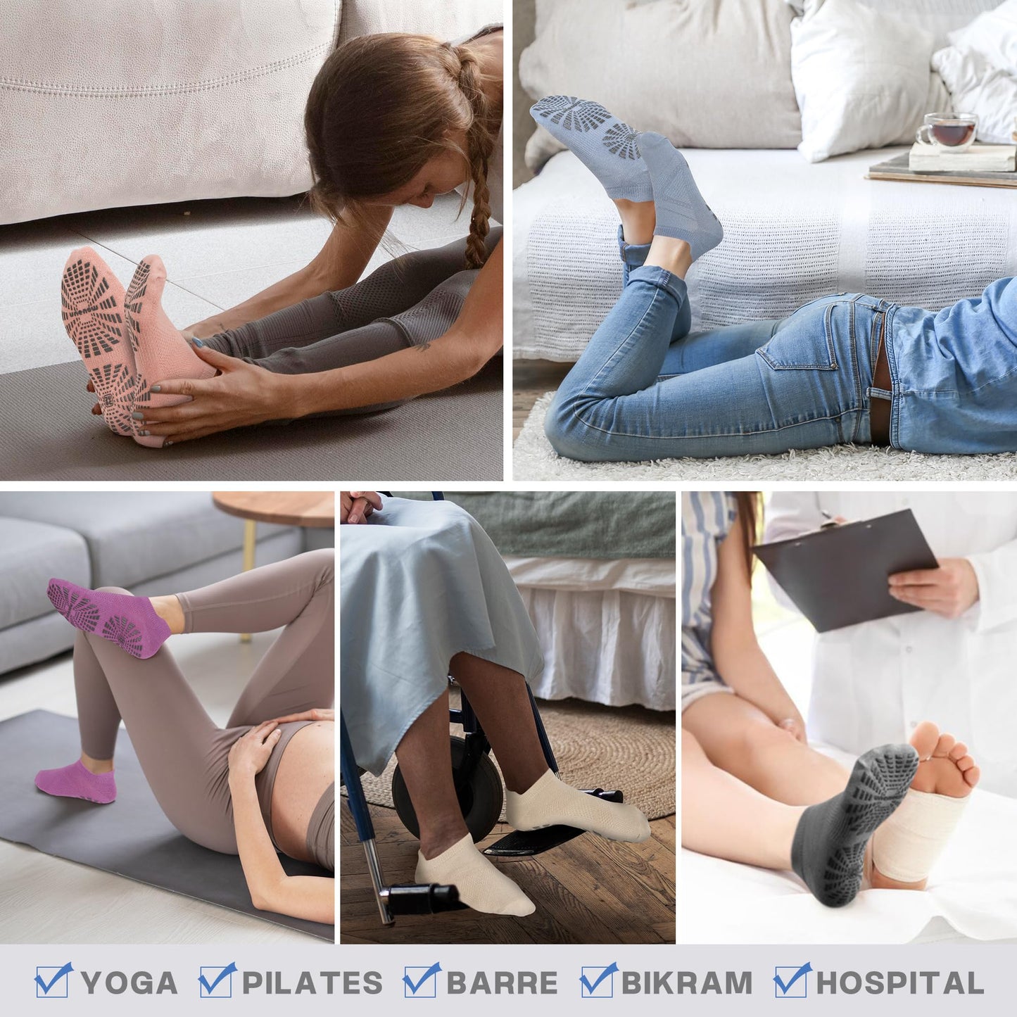 unenow Women’s Non-Slip Pilates Socks (5 Pairs)