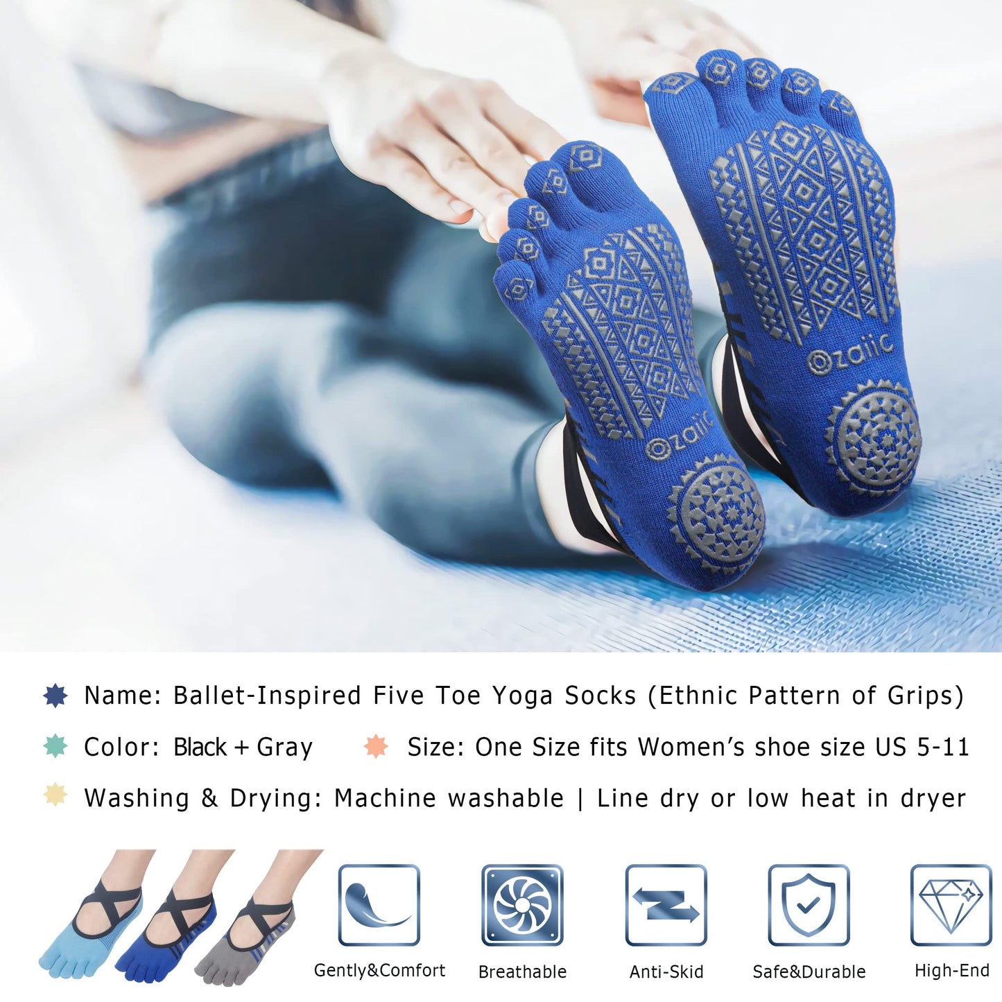 Ozaiic Women’s Non-Slip Yoga Socks with Grips