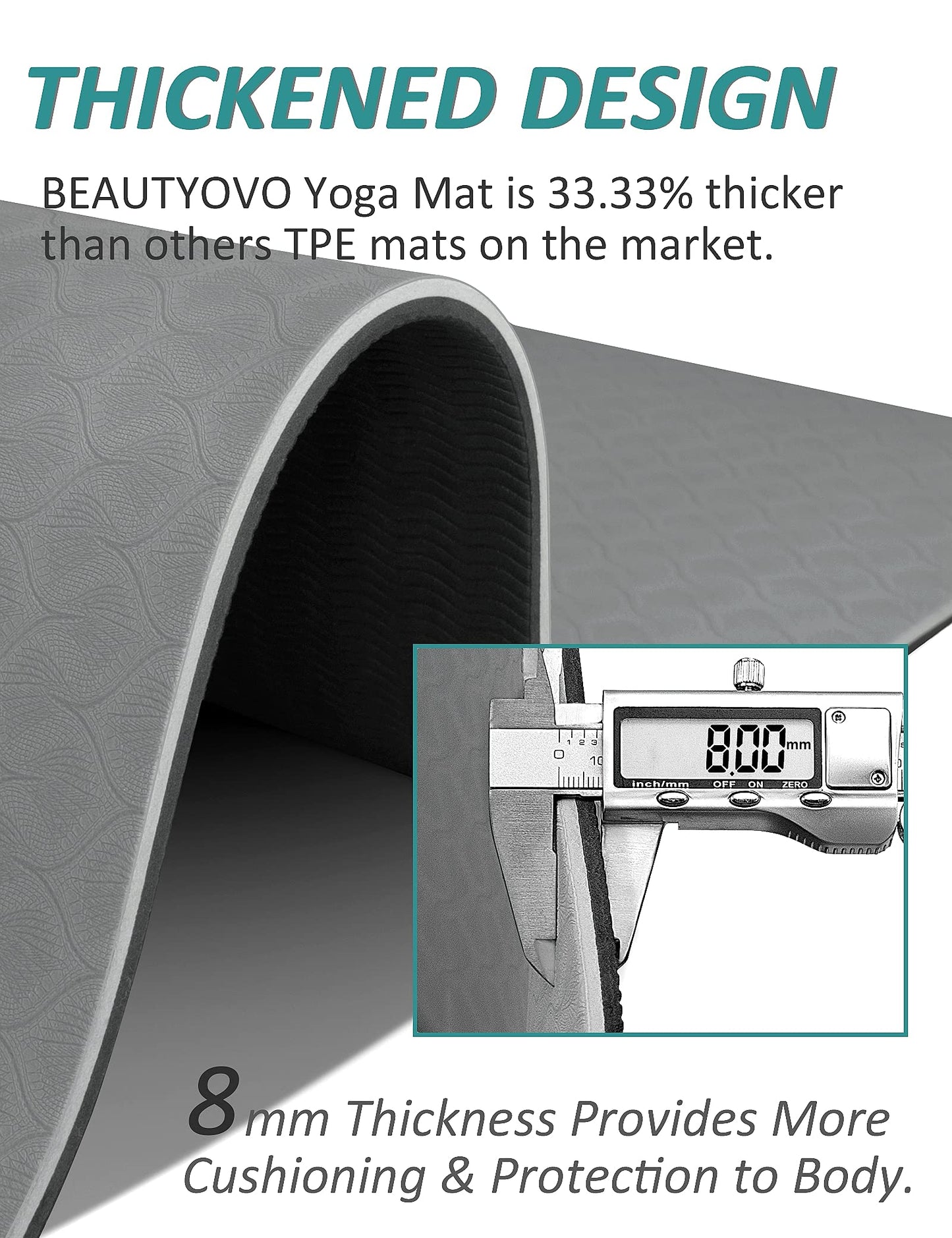 BEAUTYOVO 1/3" Thick Non-Slip Yoga Mat with Strap