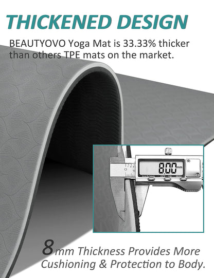 BEAUTYOVO 1/3" Thick Non-Slip Yoga Mat with Strap