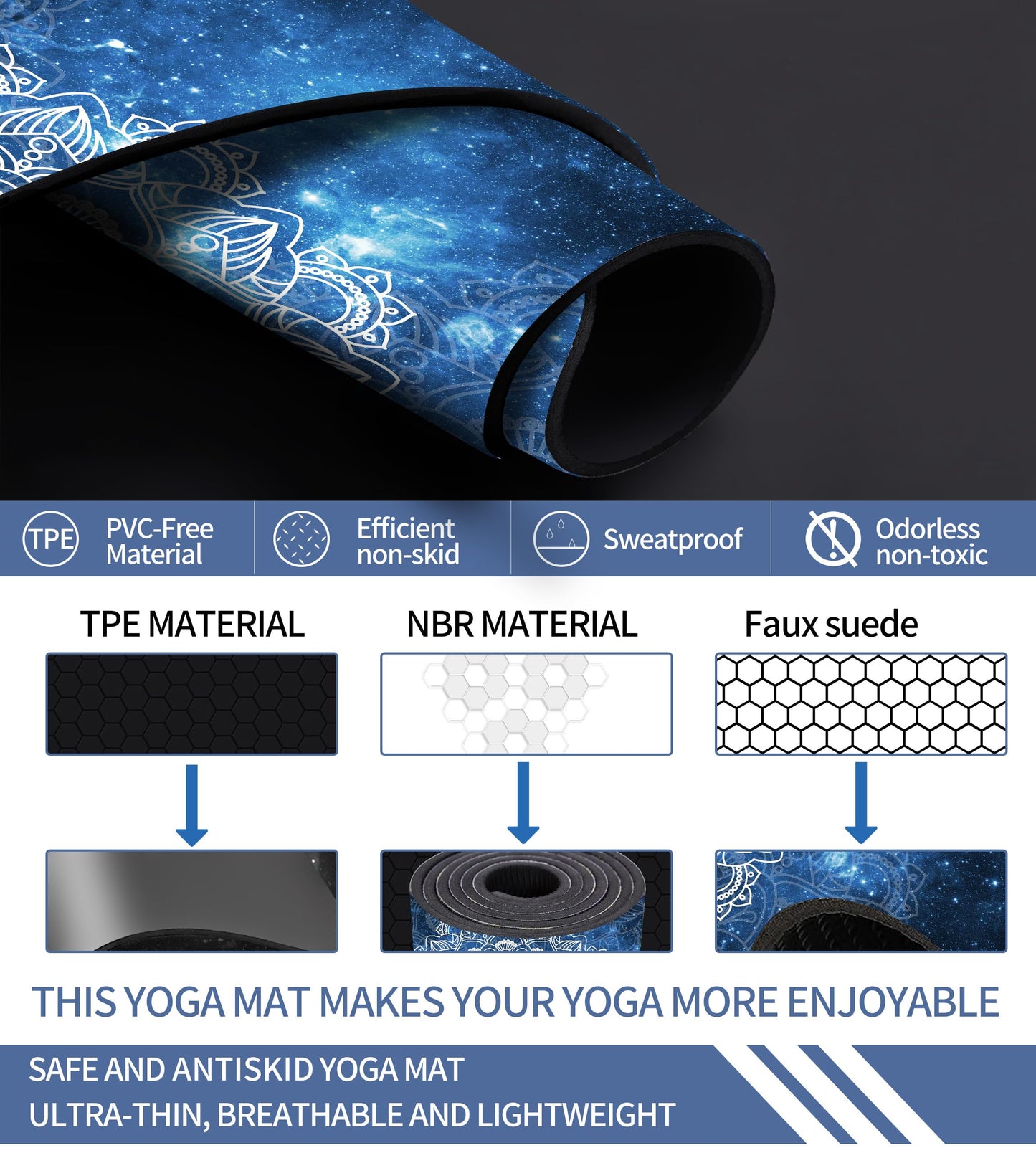 Cifupy Double-Sided Non-Slip Yoga Mat with Strap & Bag