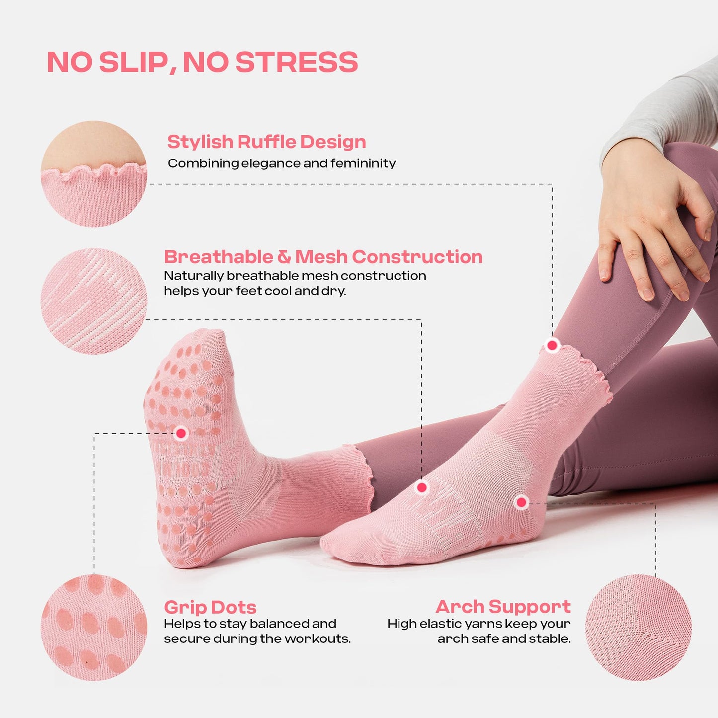 CoolMate Women’s Non-Slip Pilates Yoga Socks