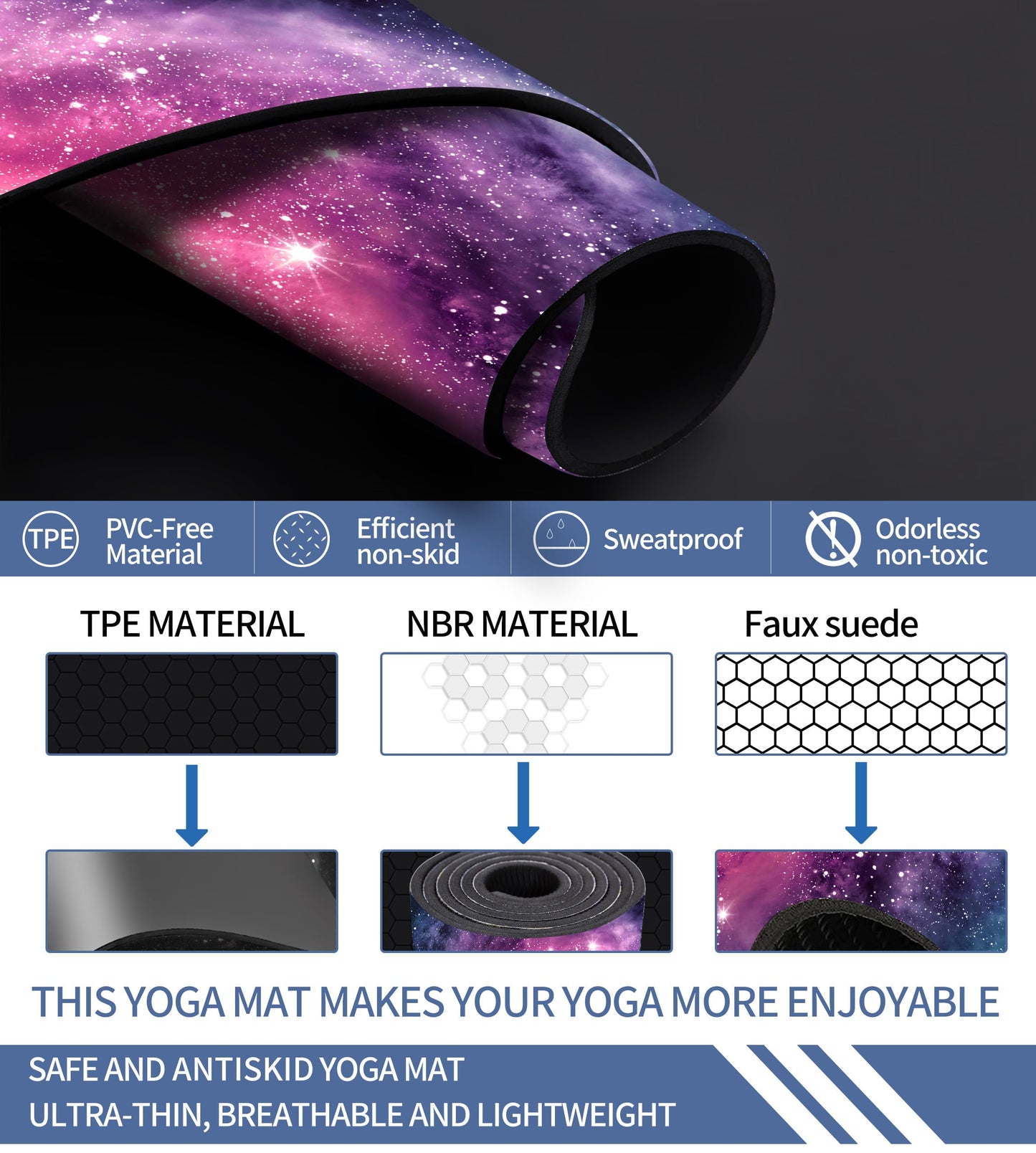 Cifupy Double-Sided Non-Slip Yoga Mat with Strap & Bag
