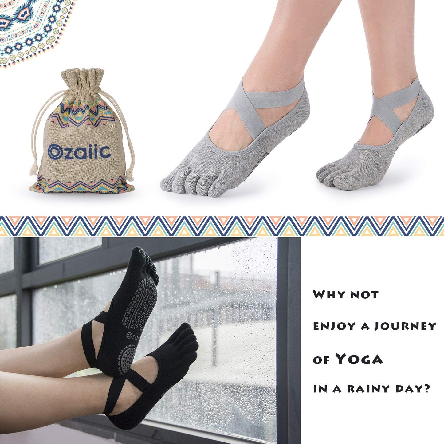 Ozaiic Women’s Non-Slip Yoga Socks with Grips