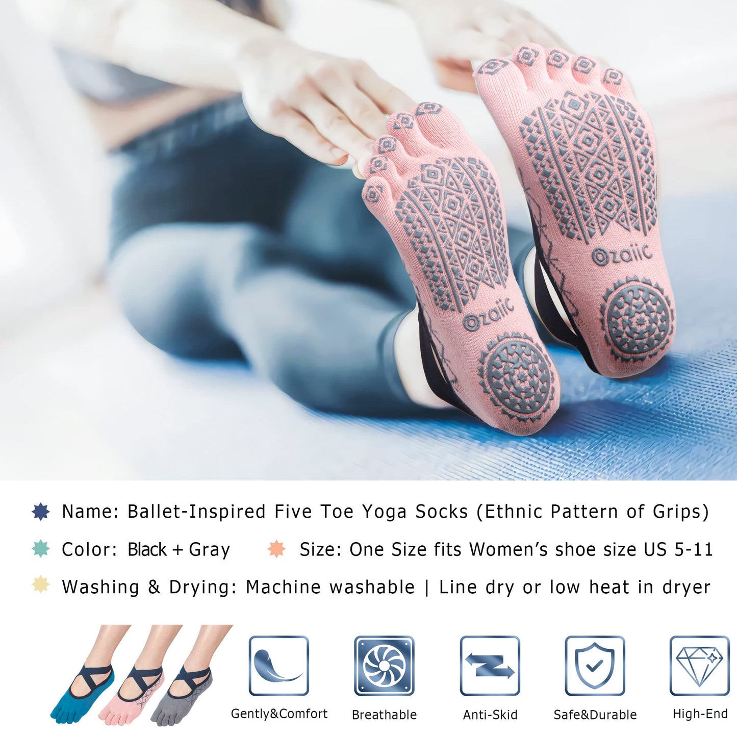 Ozaiic Women’s Non-Slip Yoga Socks with Grips