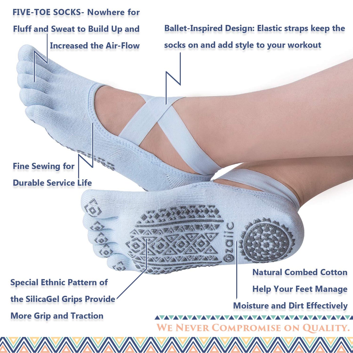 Ozaiic Women’s Non-Slip Yoga Socks with Grips