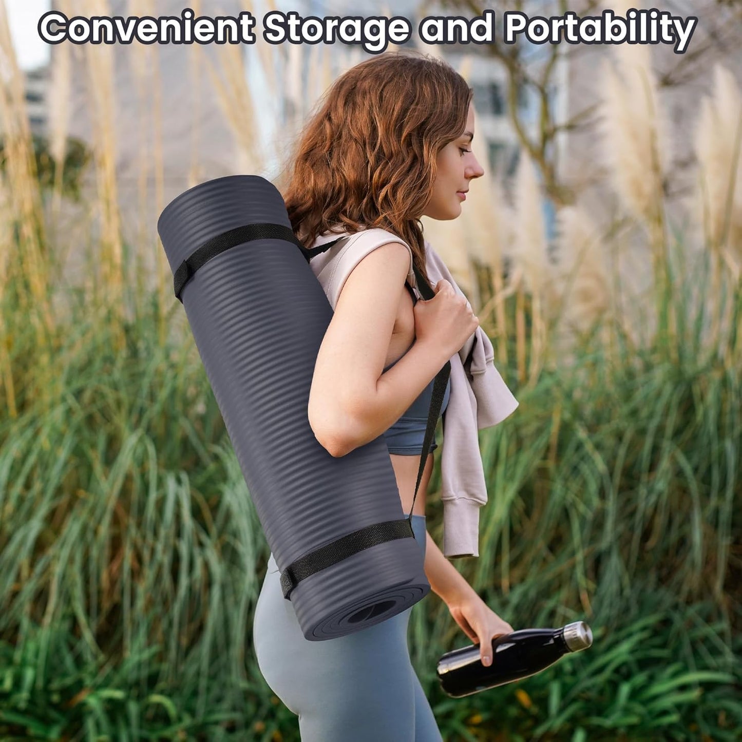 Extra Thick 1/2" High-Density Yoga Mat with Strap
