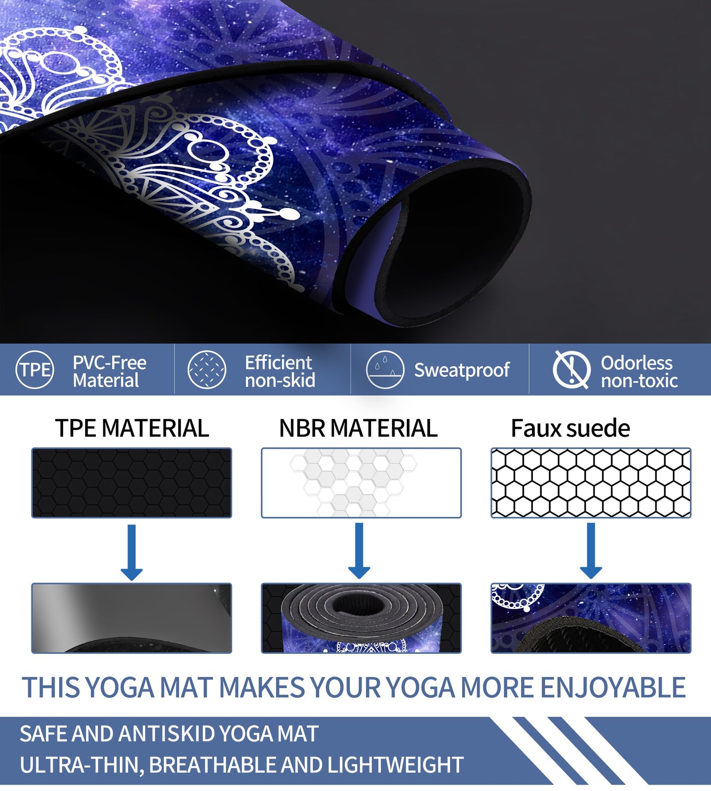 Cifupy Double-Sided Non-Slip Yoga Mat with Strap & Bag
