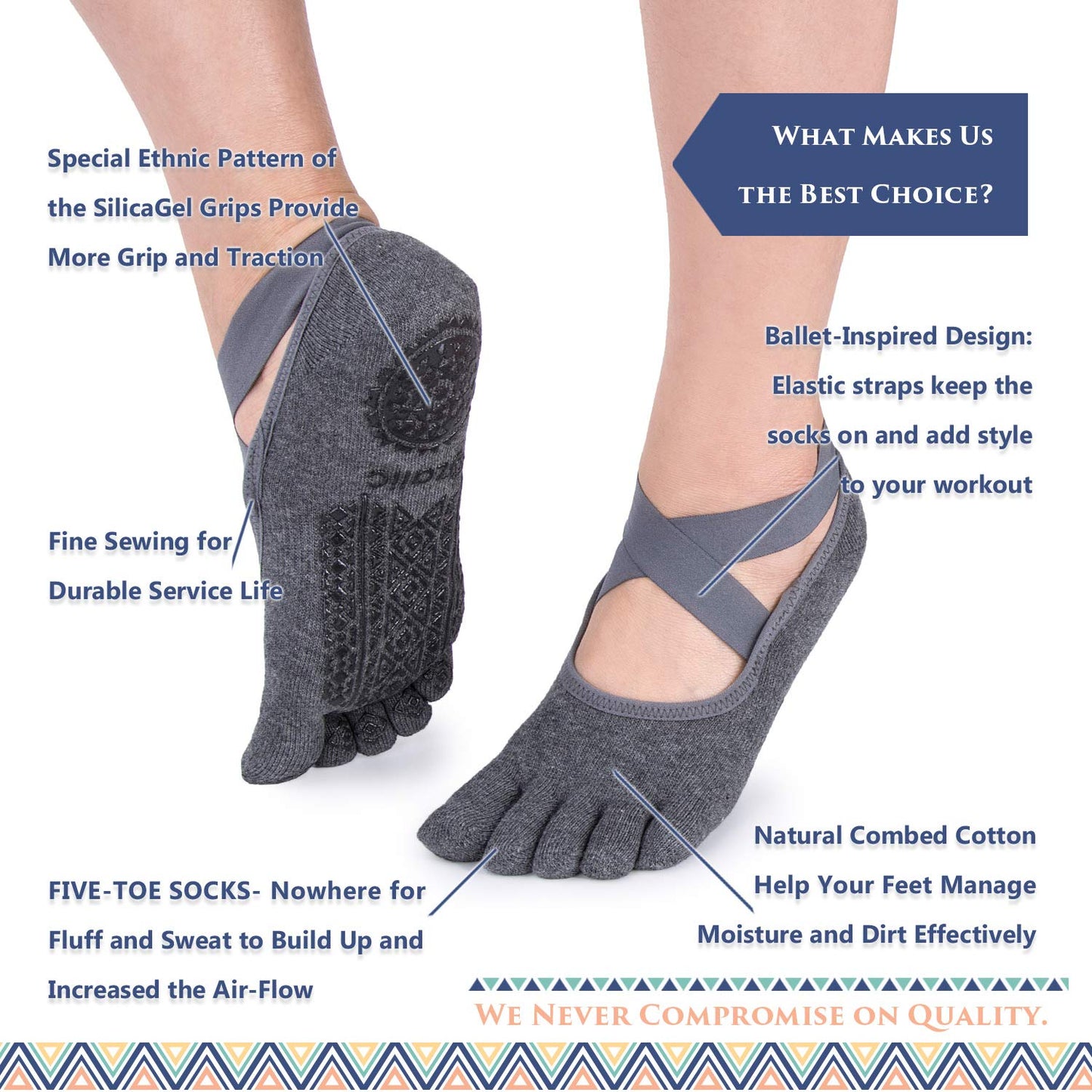 Ozaiic Women’s Non-Slip Yoga Socks with Grips