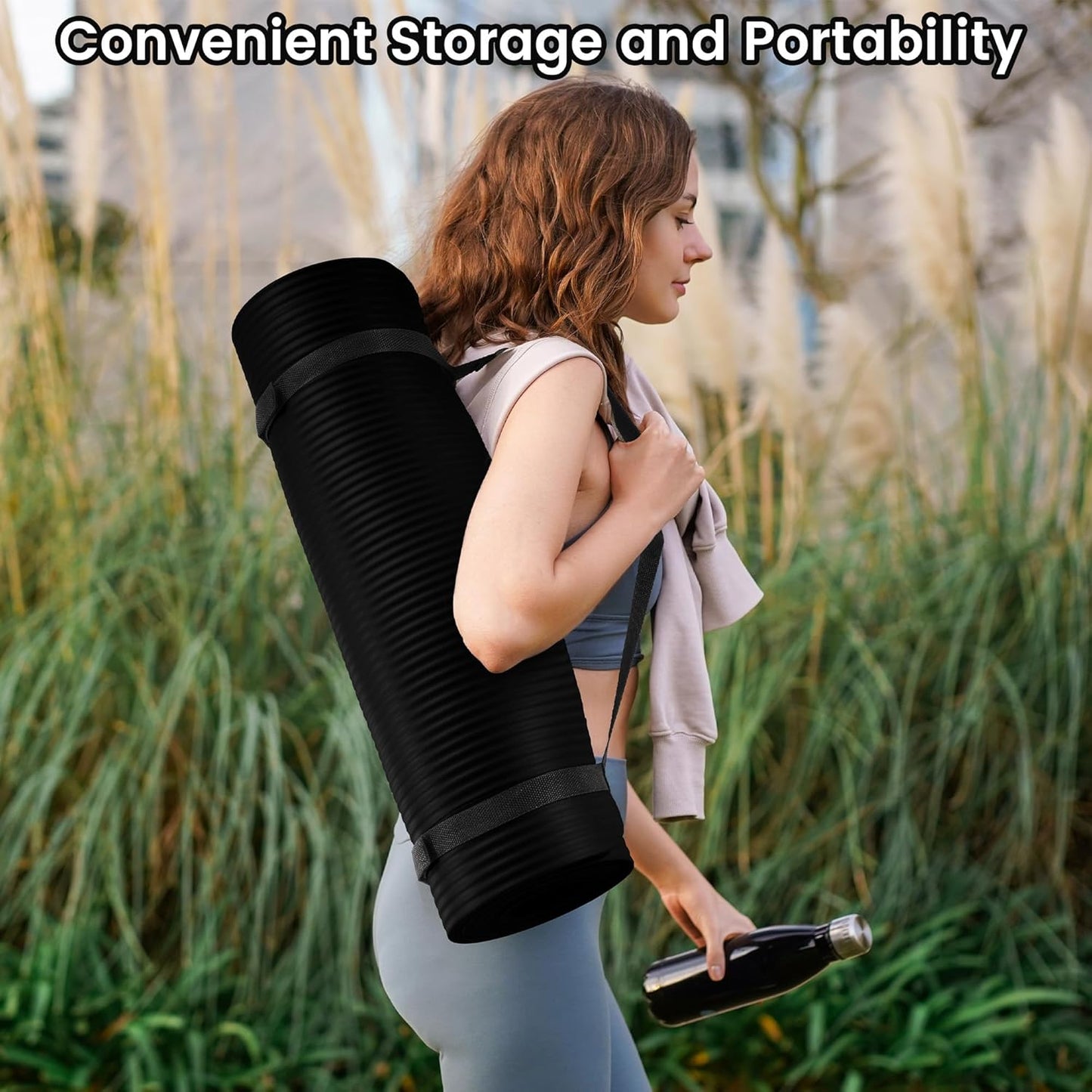 Extra Thick 1/2" High-Density Yoga Mat with Strap