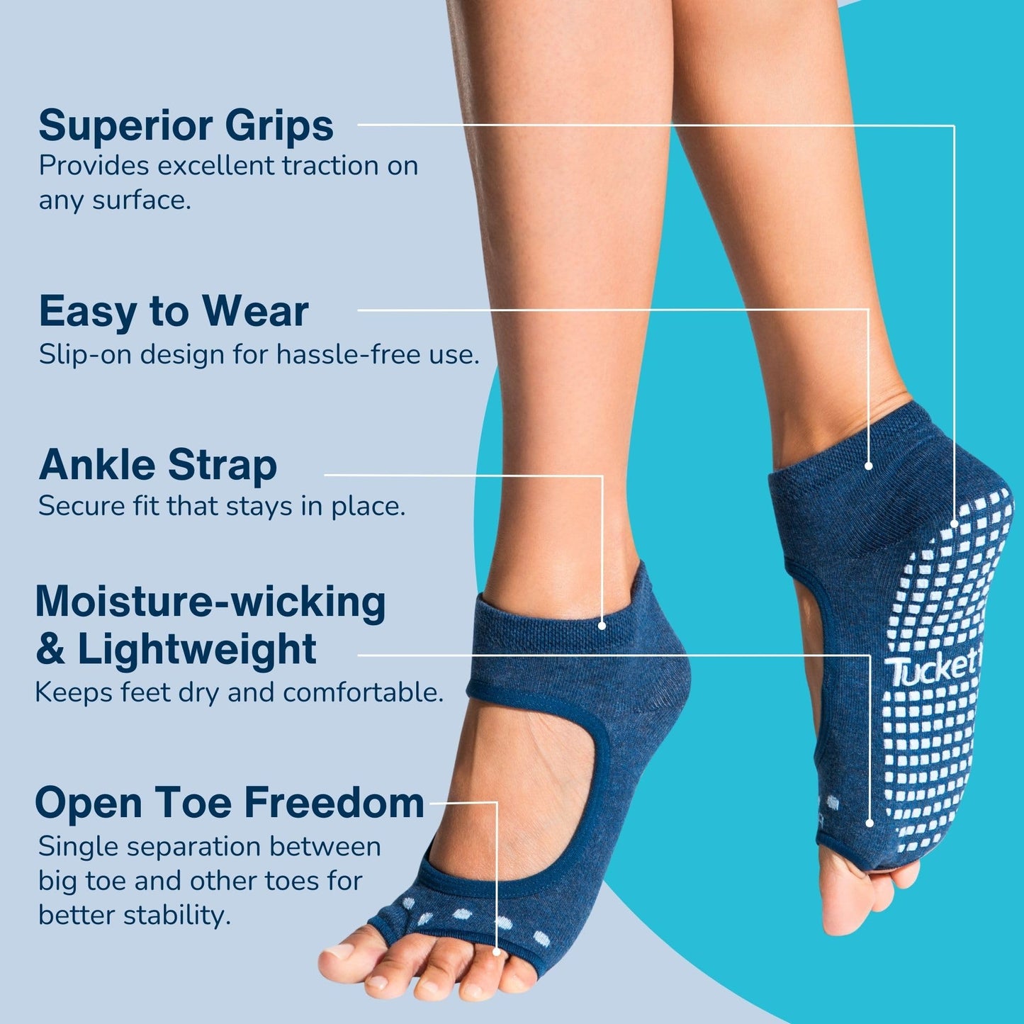 Tucketts Toeless Grip Pilates Socks for Women
