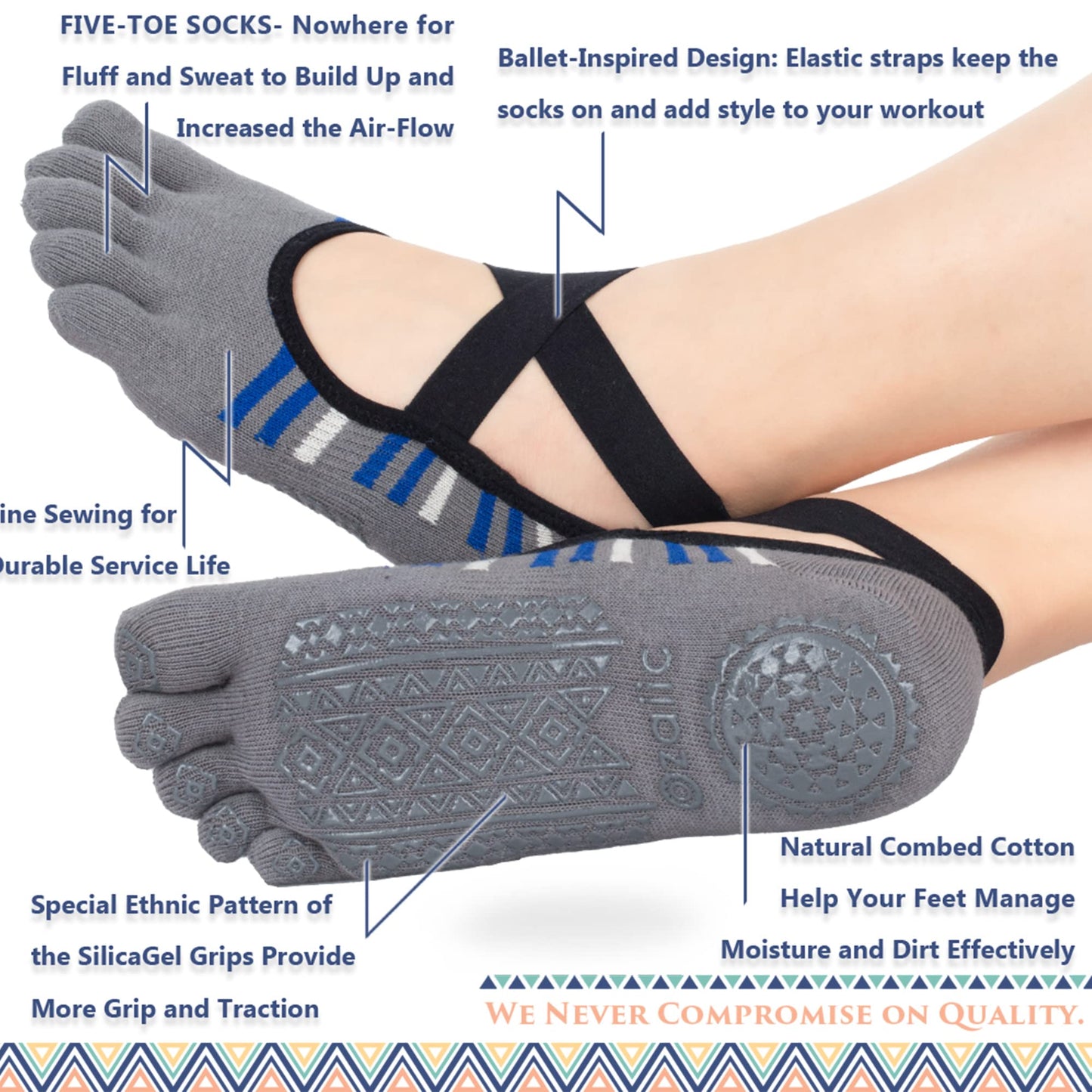 Ozaiic Women’s Non-Slip Yoga Socks with Grips