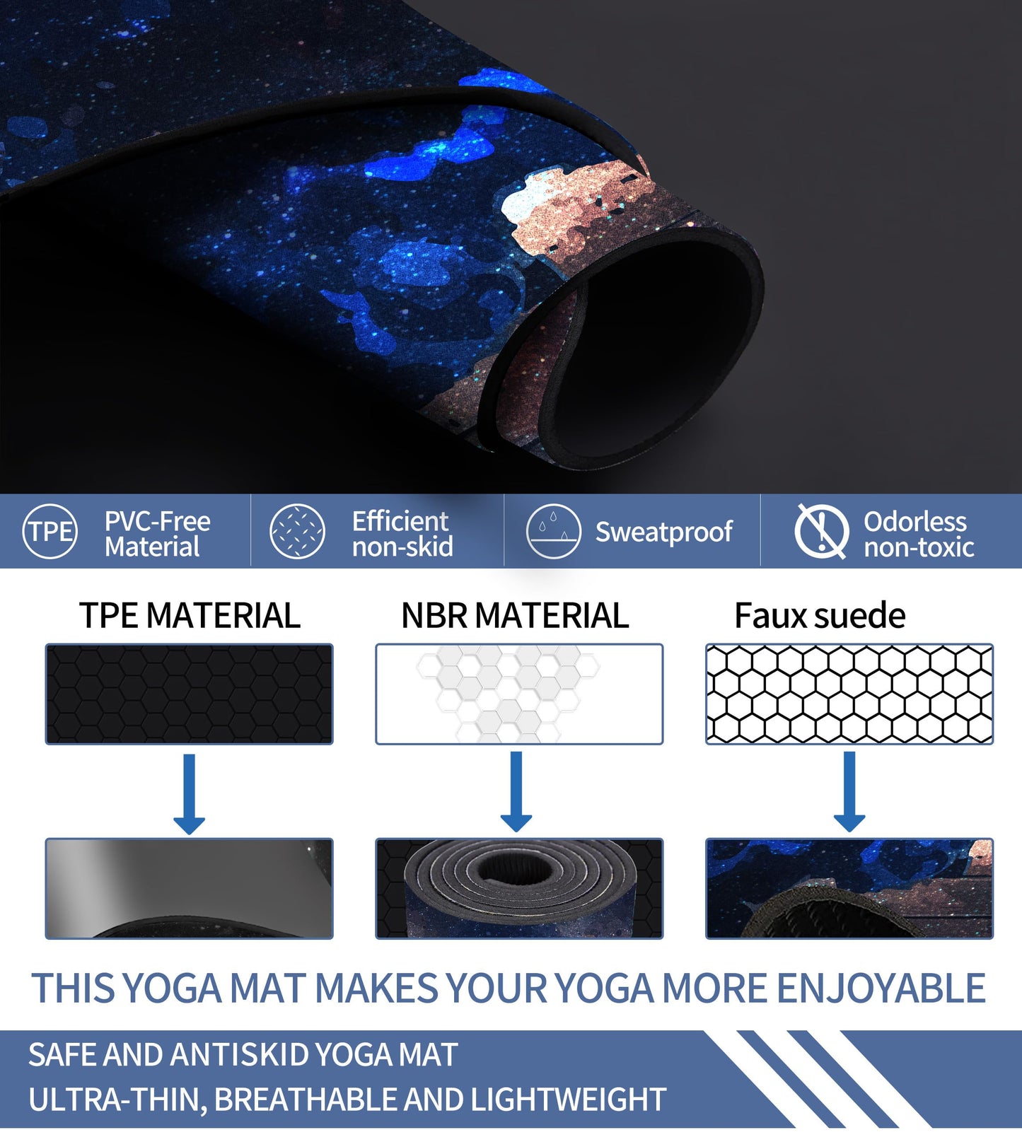 Cifupy Double-Sided Non-Slip Yoga Mat with Strap & Bag