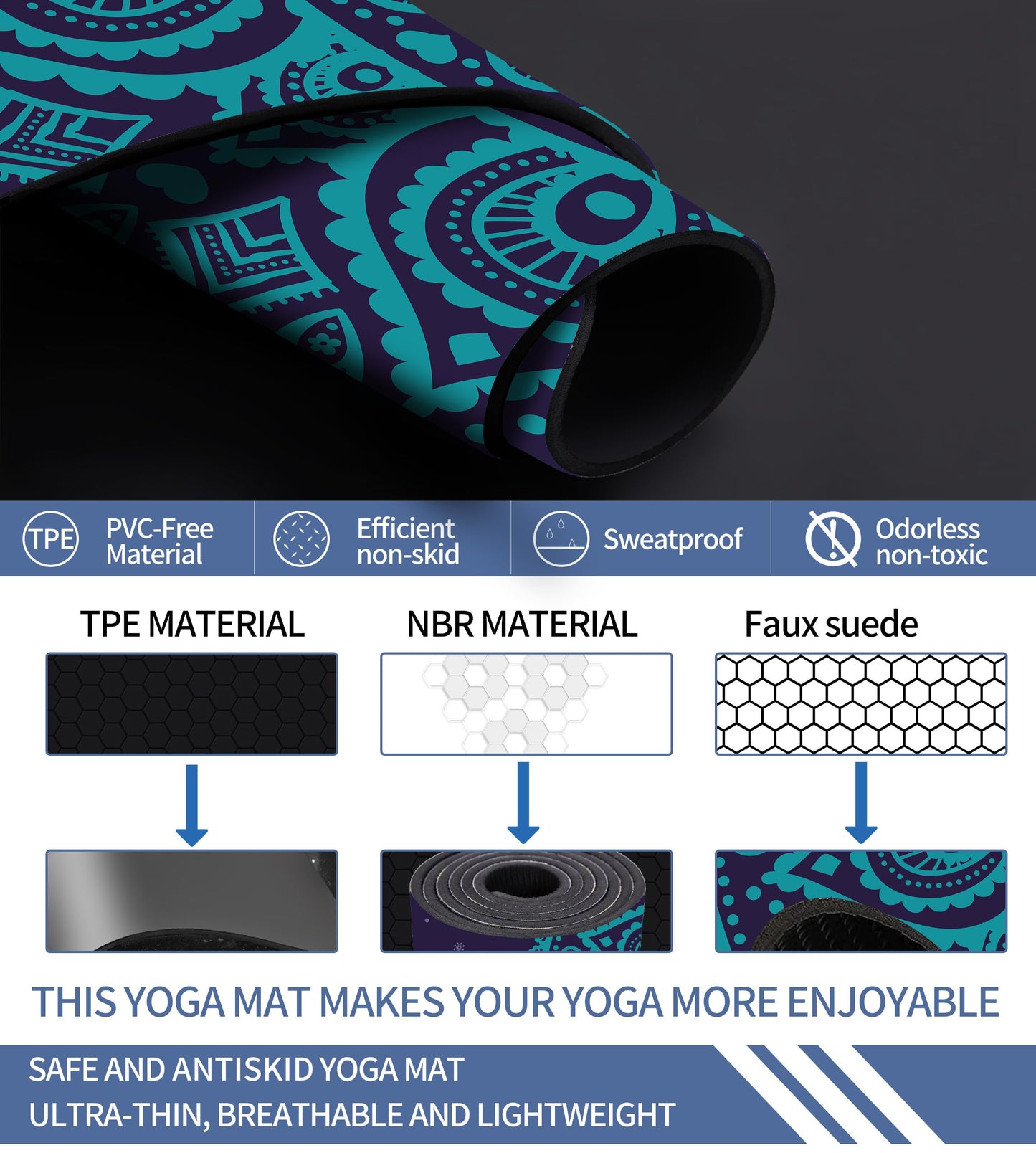 Cifupy Double-Sided Non-Slip Yoga Mat with Strap & Bag