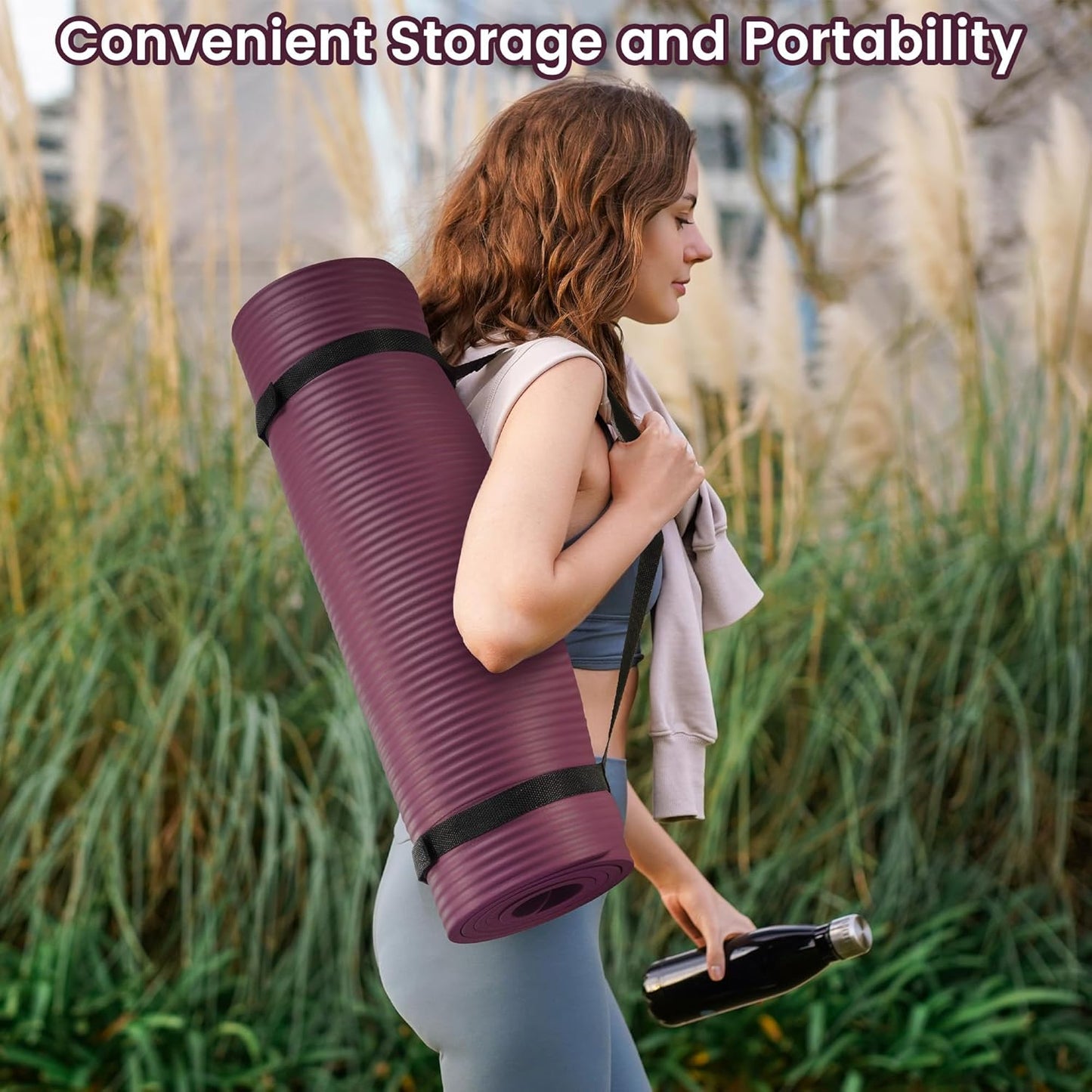 Extra Thick 1/2" High-Density Yoga Mat with Strap